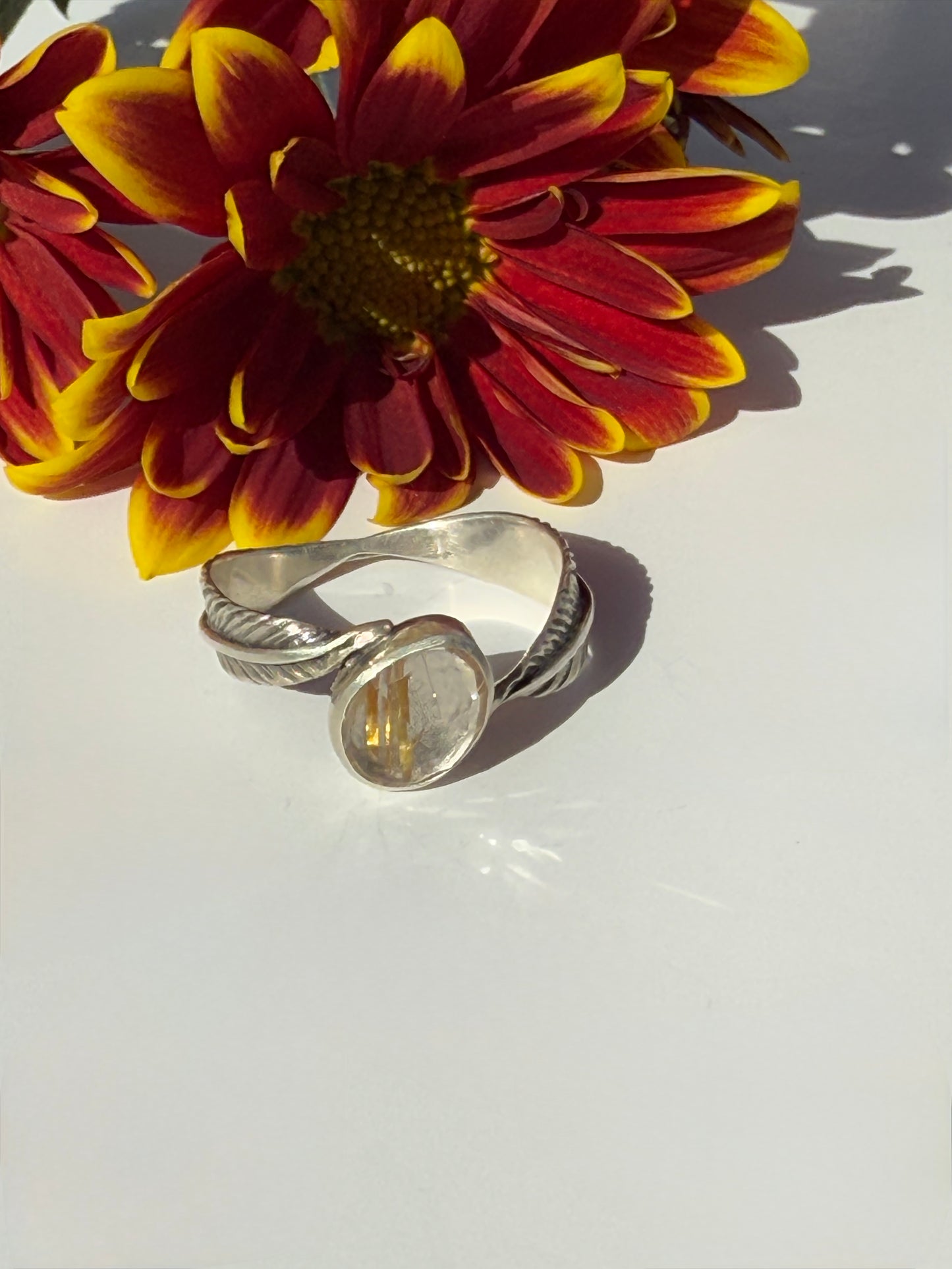 Golden Drift Ring: Sterling Silver & Golden Rutilated Quartz - size 9.25