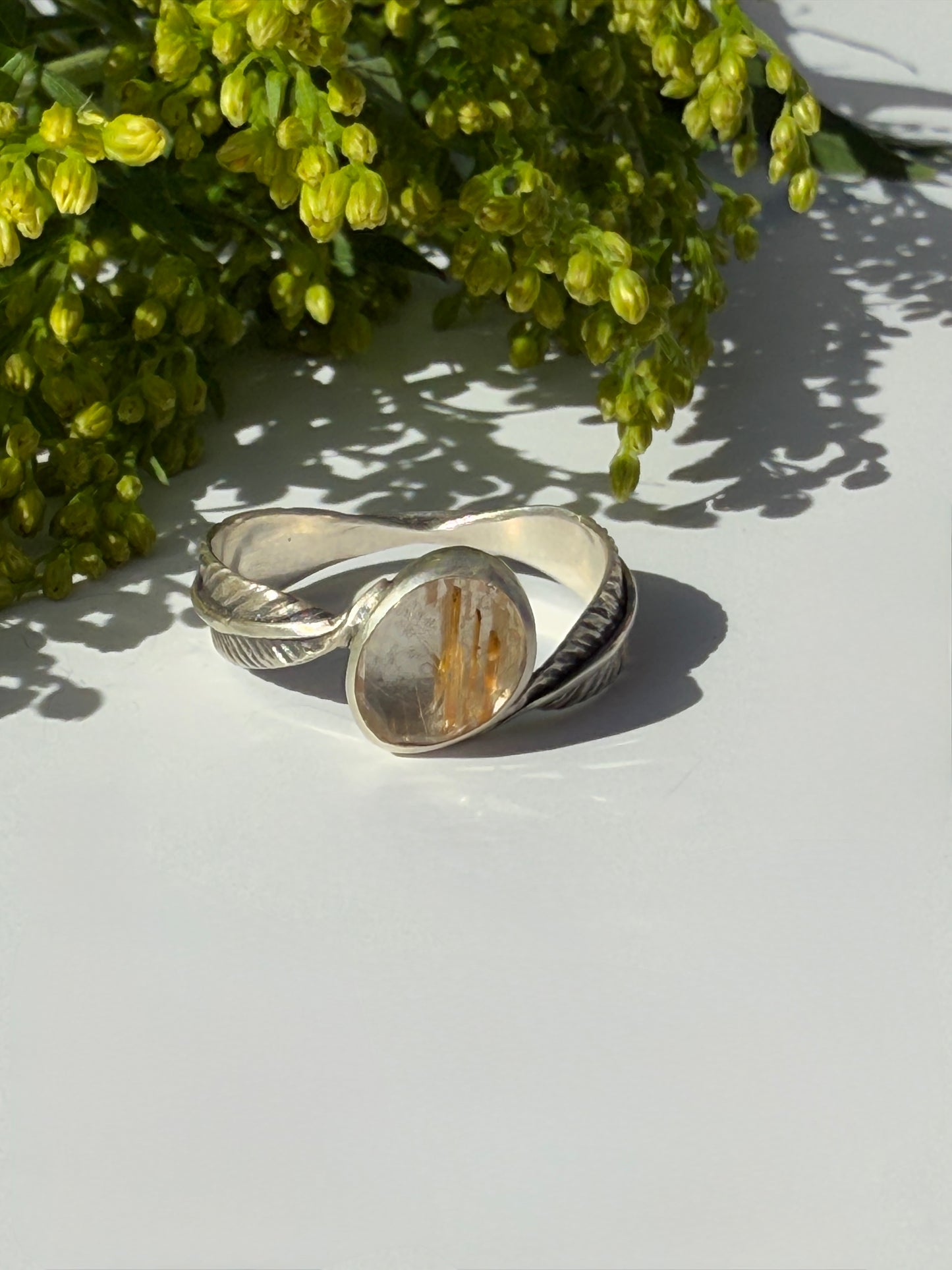 Golden Drift Ring: Sterling Silver & Golden Rutilated Quartz - size 9.25