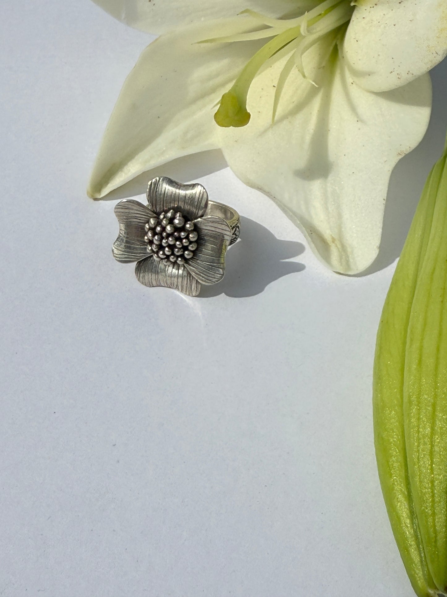 Wild Grace Ring: Sterling Silver & Dogwood - size 6
