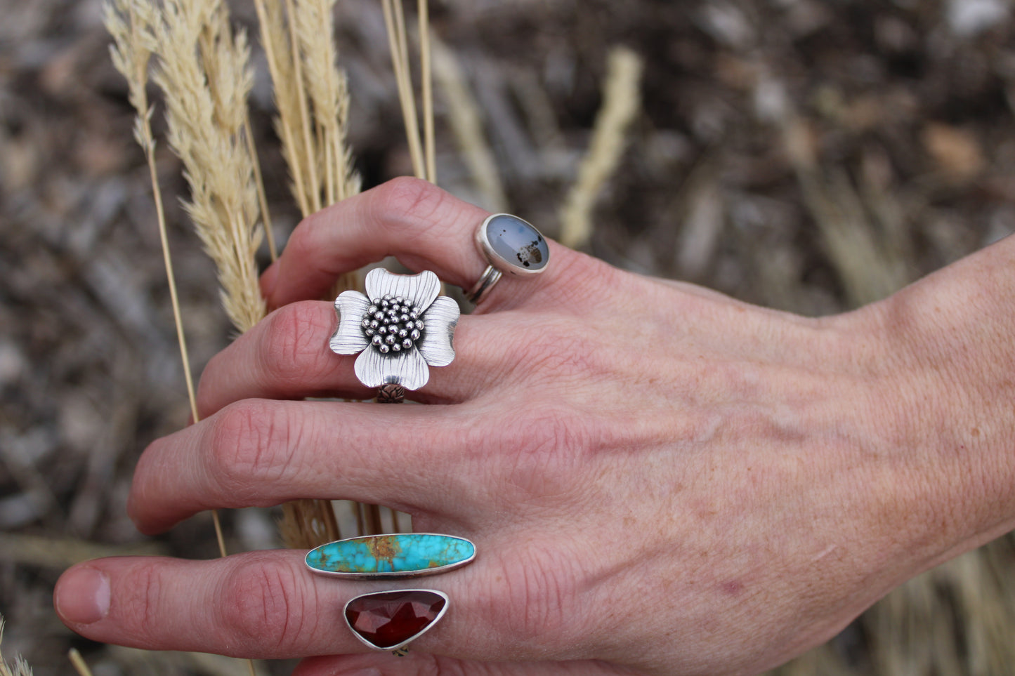 Wild Grace Ring: Sterling Silver & Dogwood - size 6