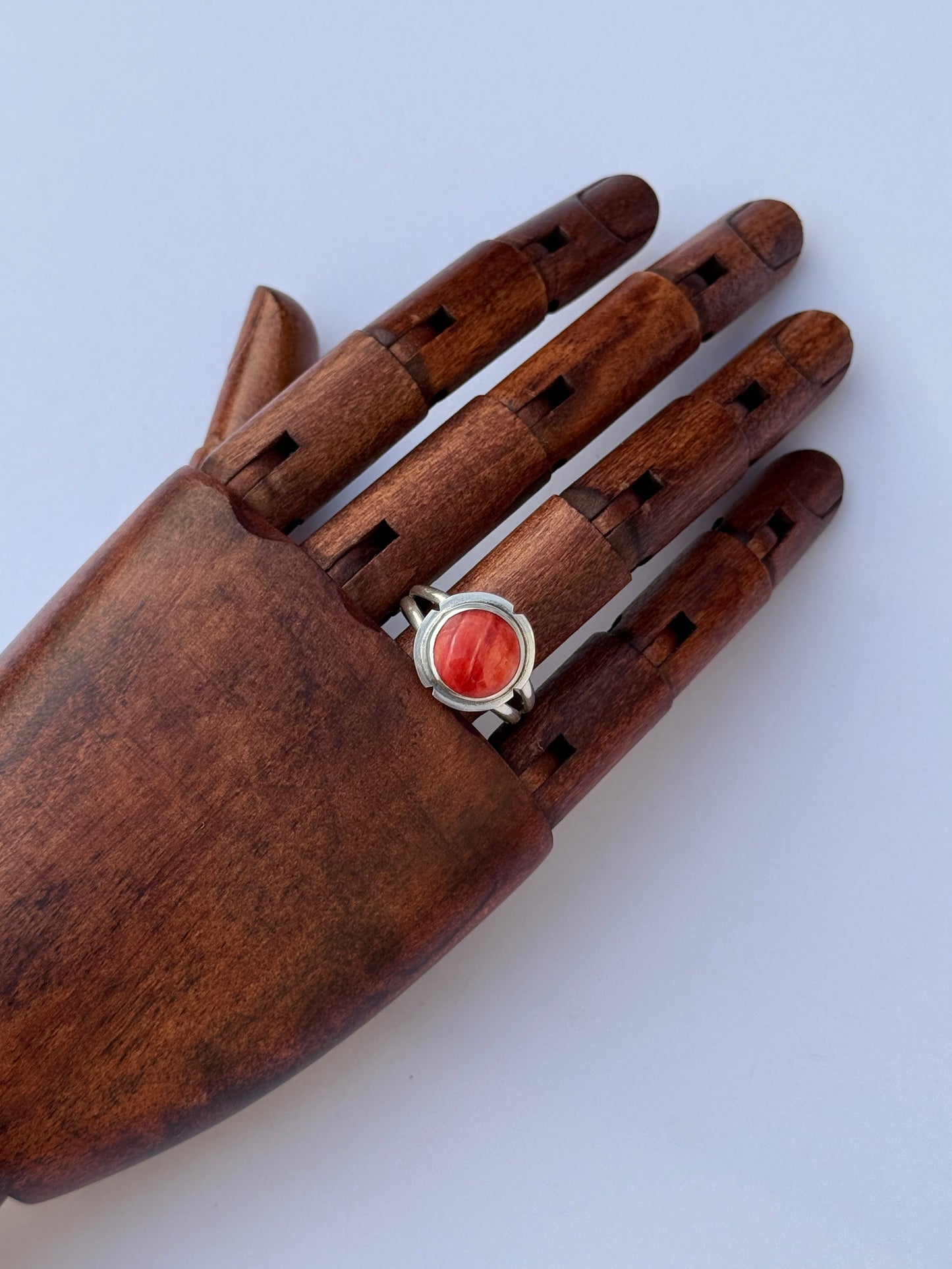 Sunset Ember Ring: Sterling Silver & Red Spiny Oyster - size 11