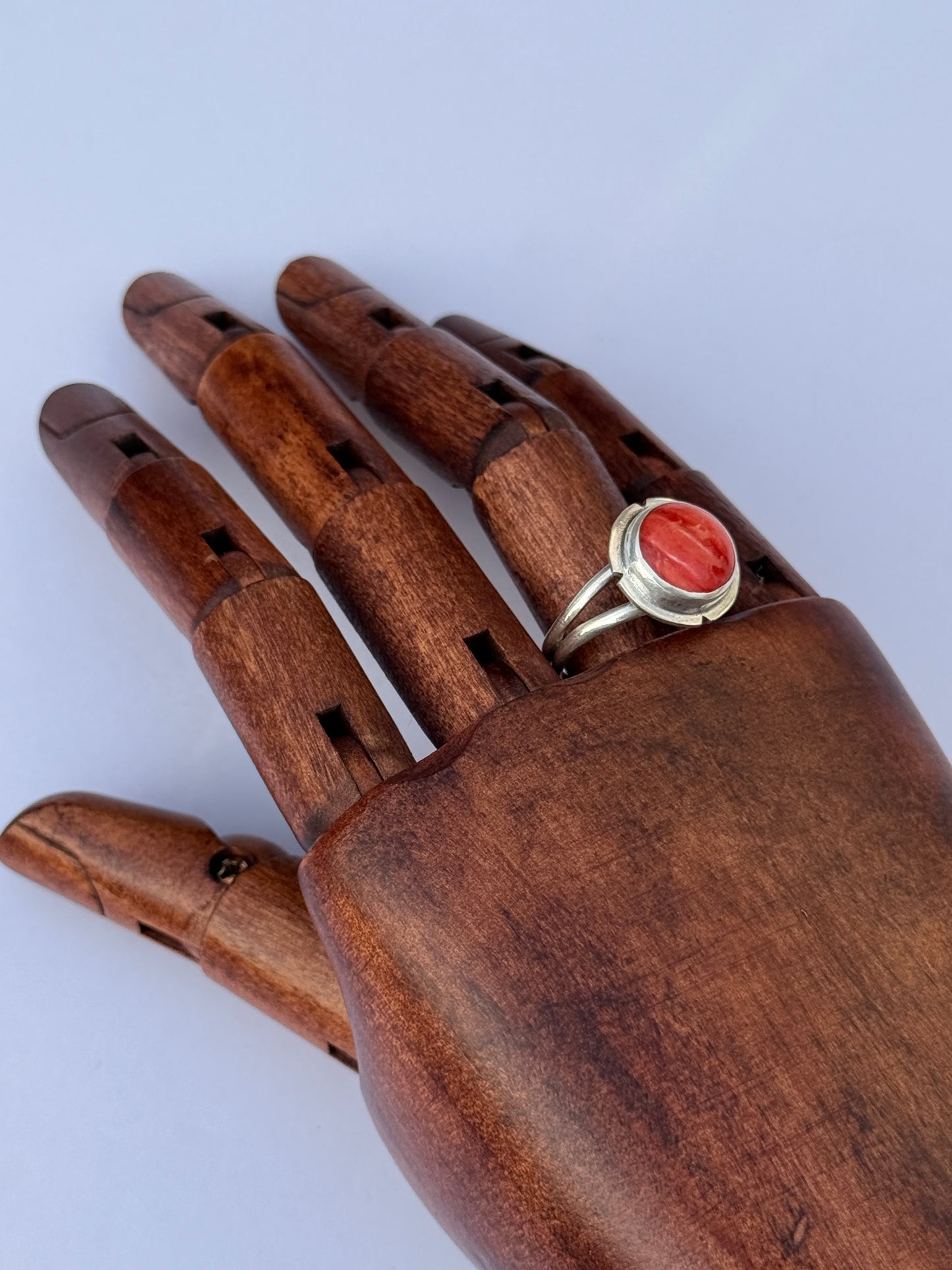Sunset Ember Ring: Sterling Silver & Red Spiny Oyster - size 11