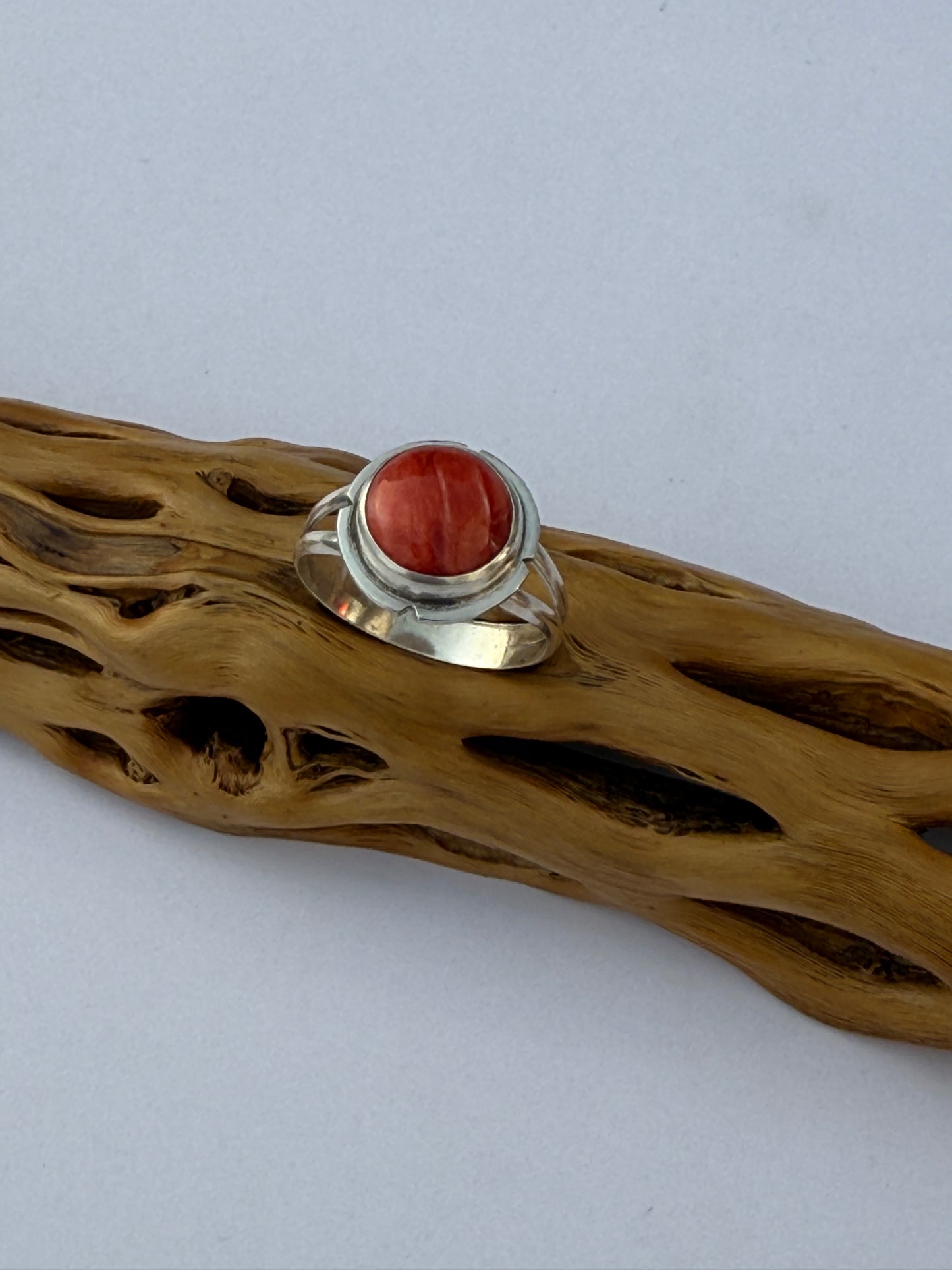 Sunset Ember Ring: Sterling Silver & Red Spiny Oyster - size 11