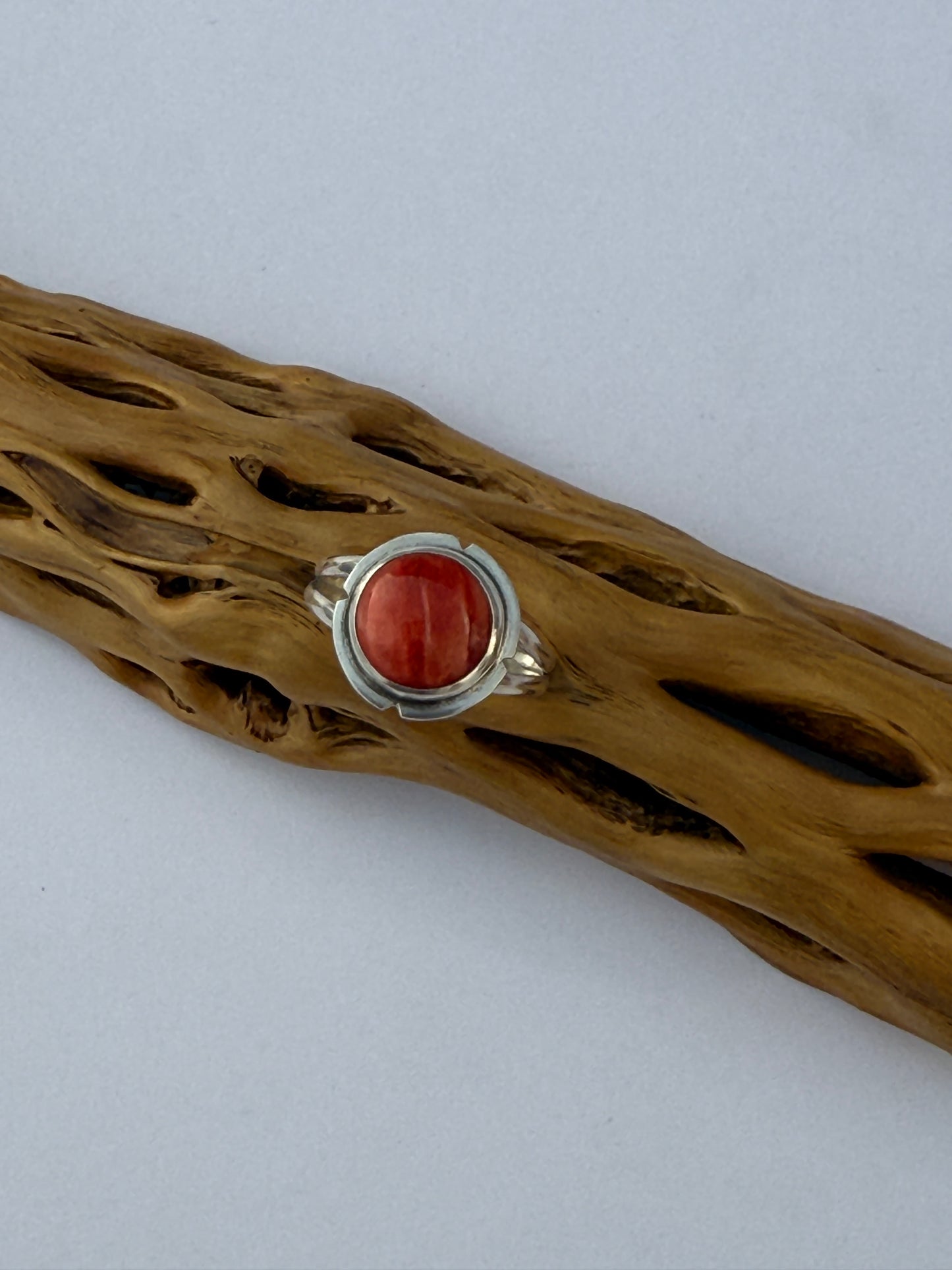 Sunset Ember Ring: Sterling Silver & Red Spiny Oyster - size 11