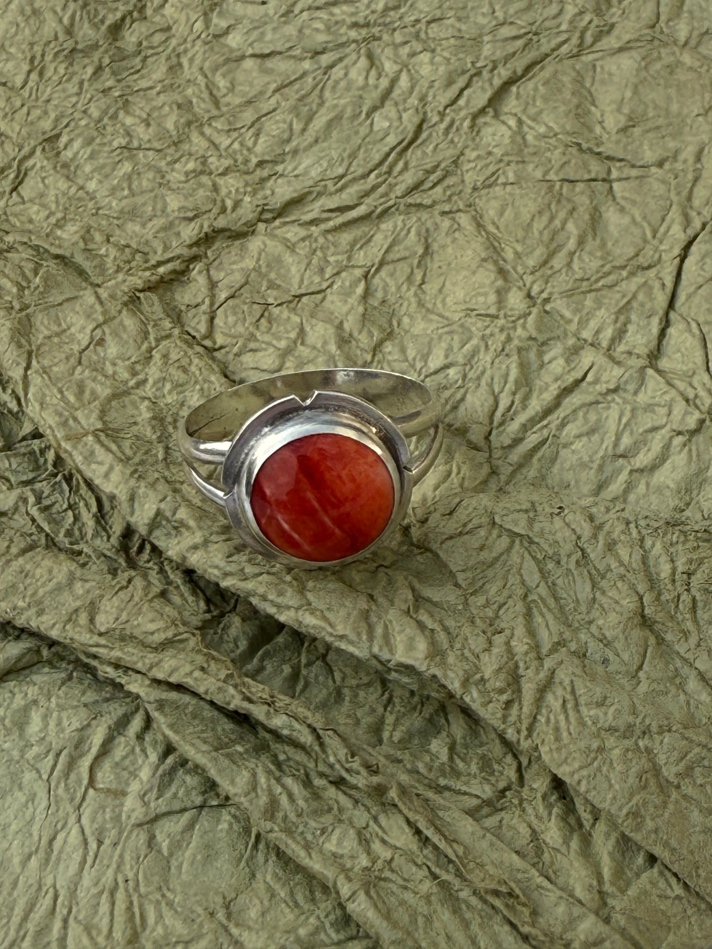 Sunset Ember Ring: Sterling Silver & Red Spiny Oyster - size 11