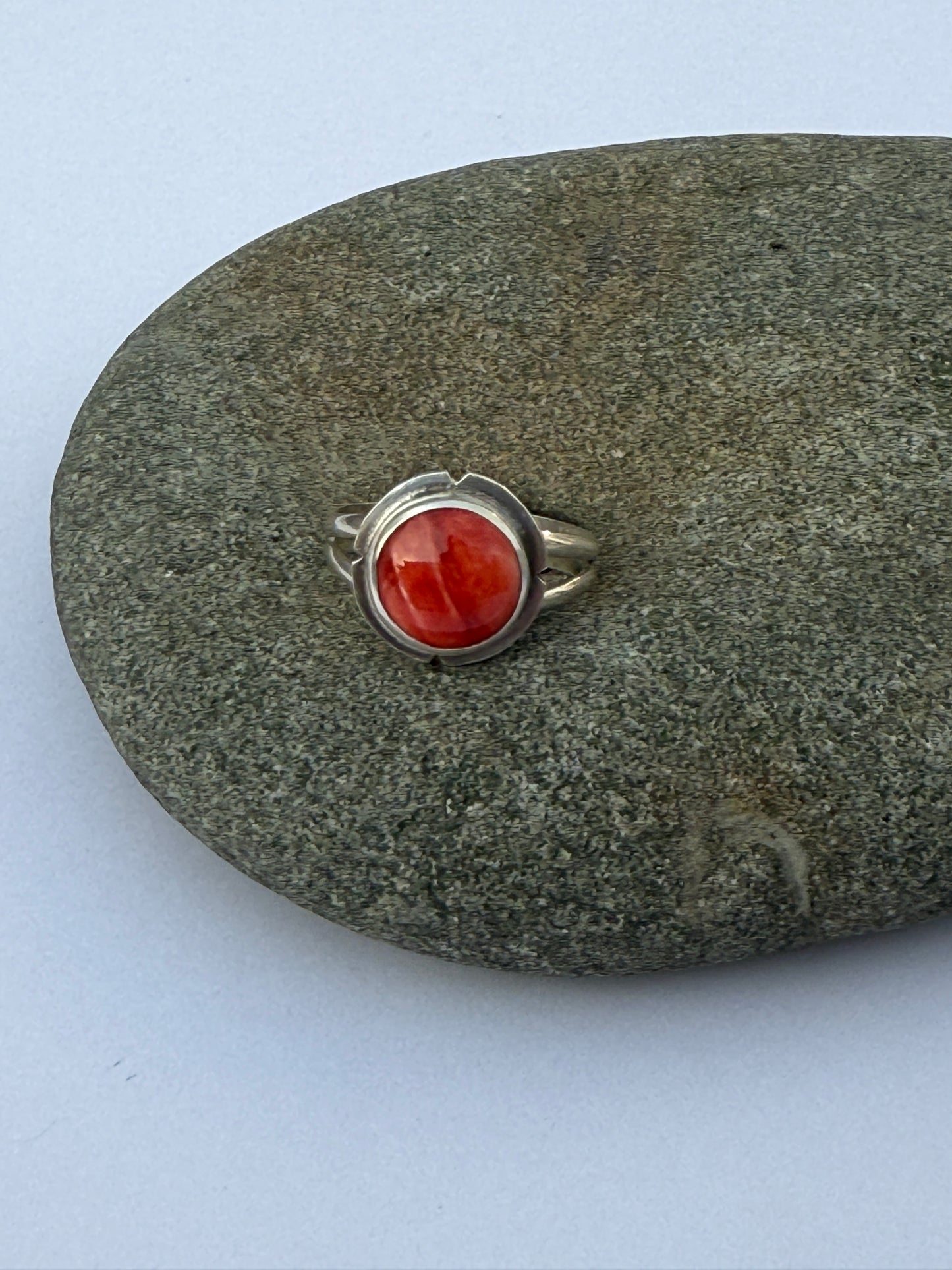 Sunset Ember Ring: Sterling Silver & Red Spiny Oyster - size 11