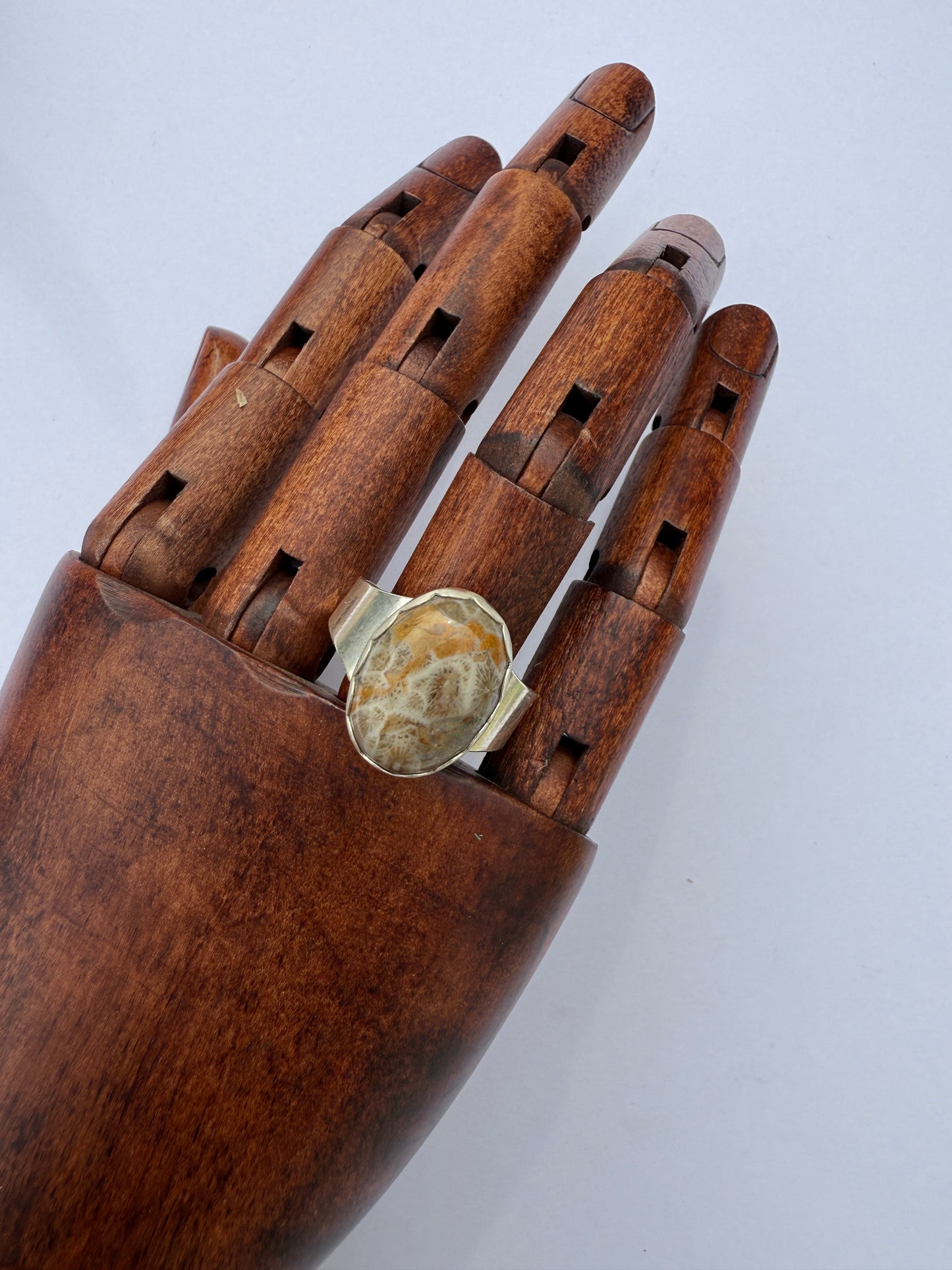 Echoes of Earth Ring: Sterling Silver & Fossil Coral - size 12