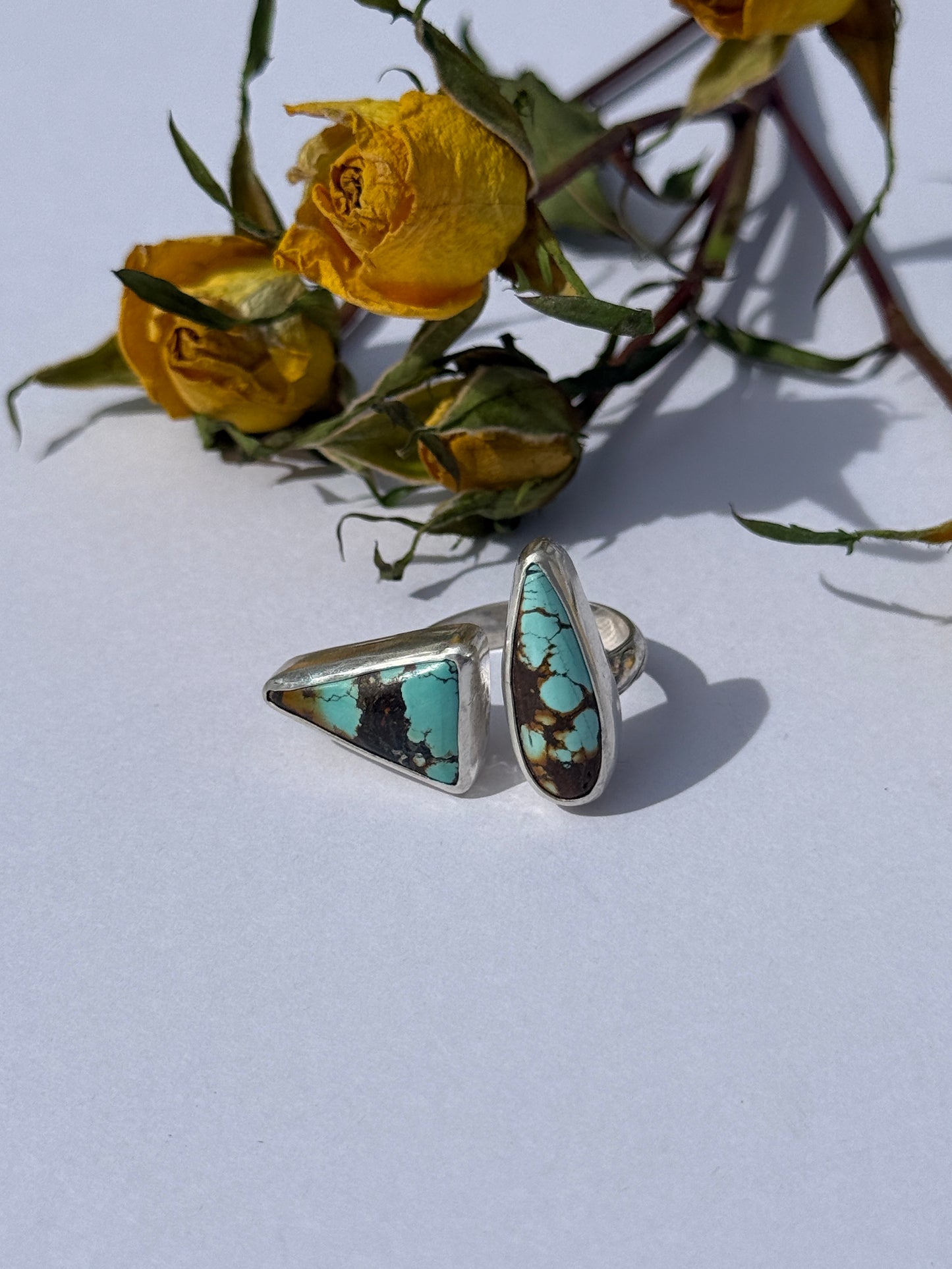 Wild Bluewood Ring: Sterling Silver & Qingu Hubei Turquoise Reunion - size 8