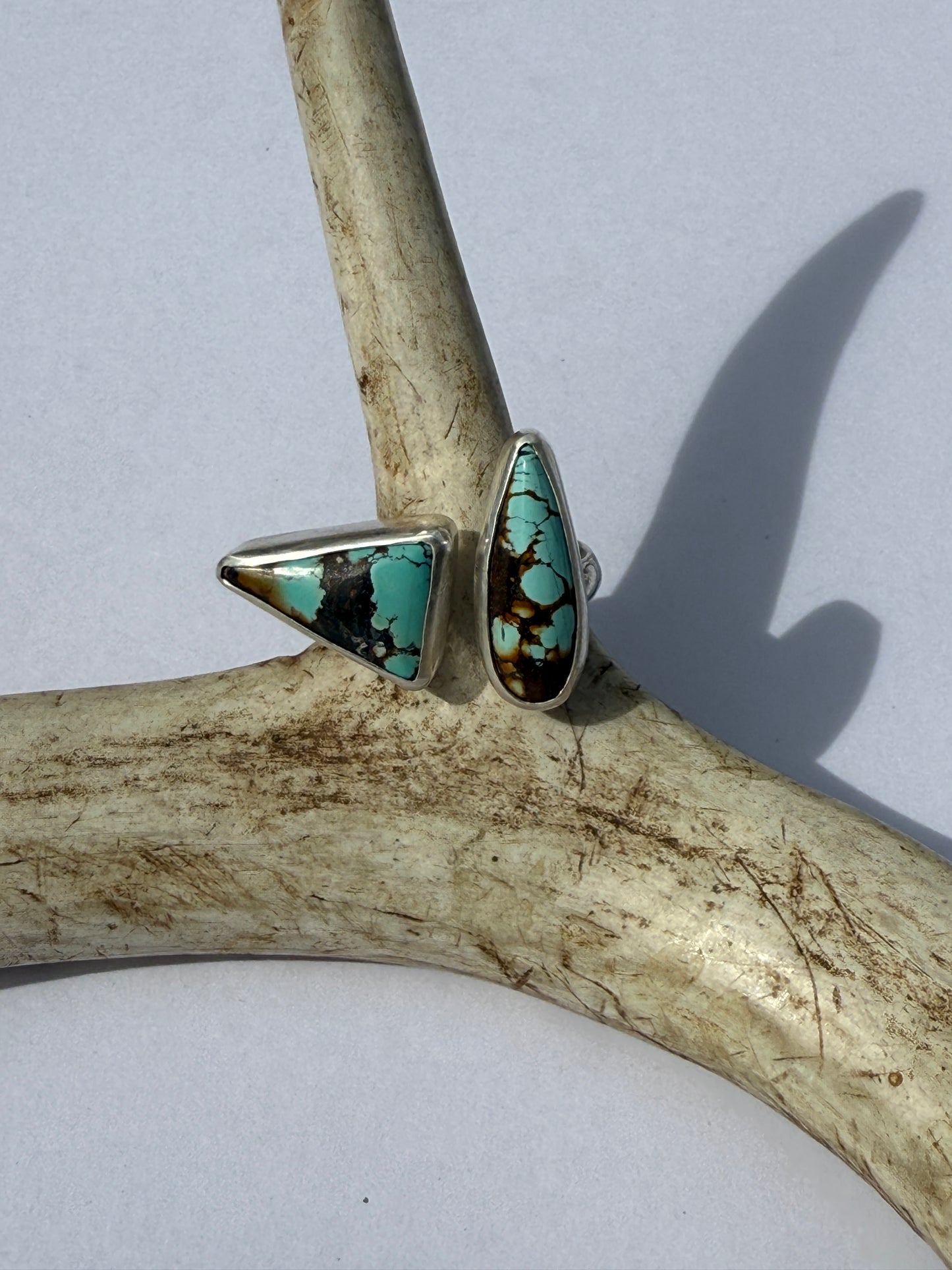 Wild Bluewood Ring: Sterling Silver & Qingu Hubei Turquoise Reunion - size 8