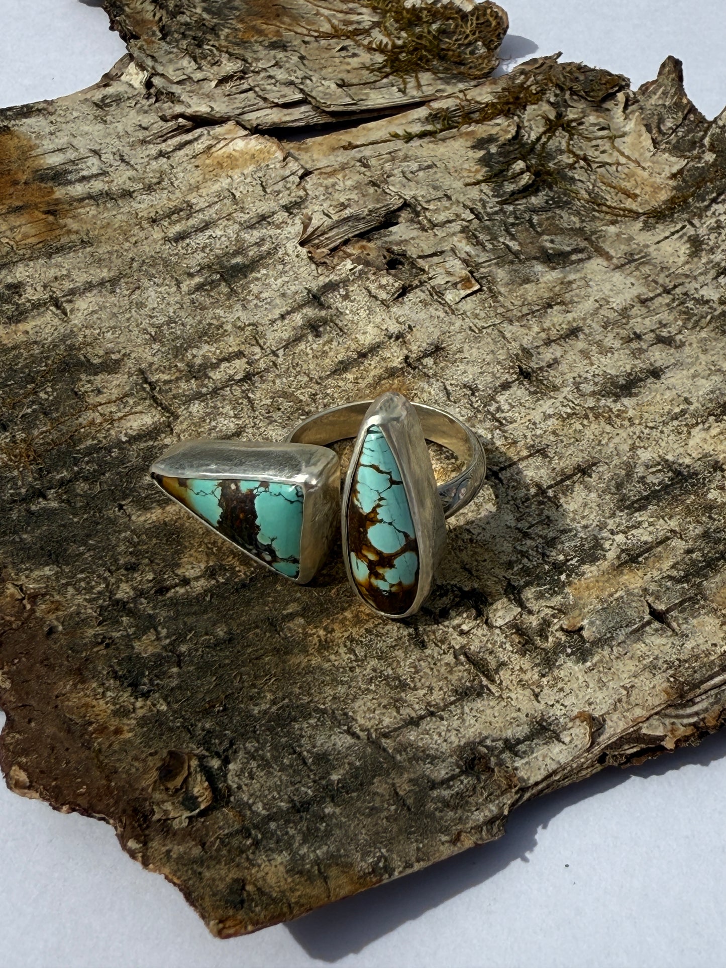 Wild Bluewood Ring: Sterling Silver & Qingu Hubei Turquoise Reunion - size 8