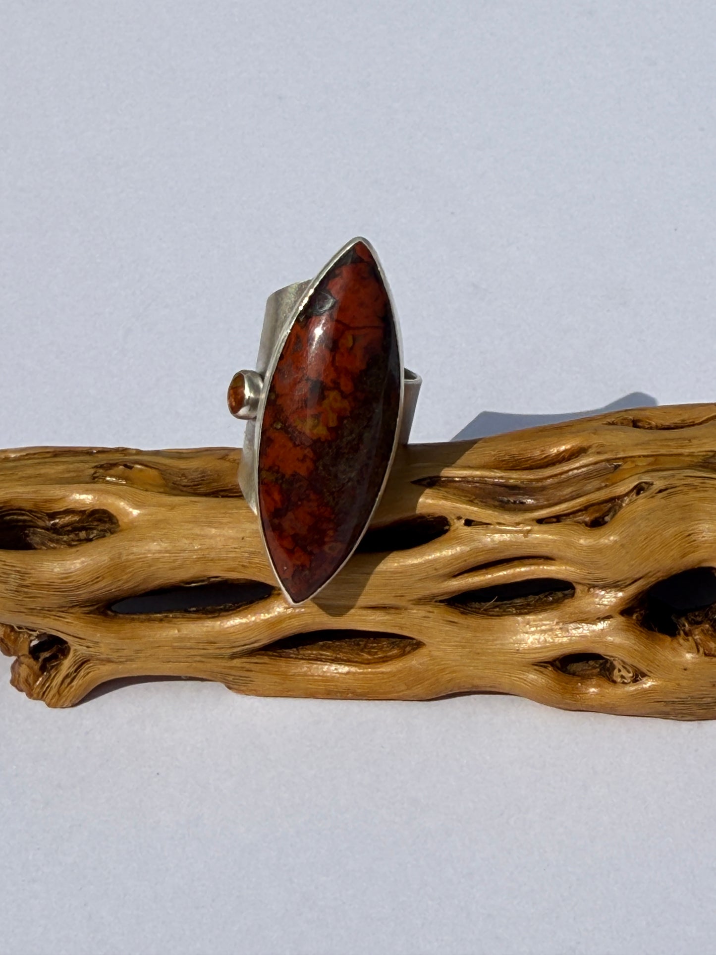 Golden Mesa Ring: Sterling Silver & Moroccan Seam Agate & Baltic Amber - size 5.5
