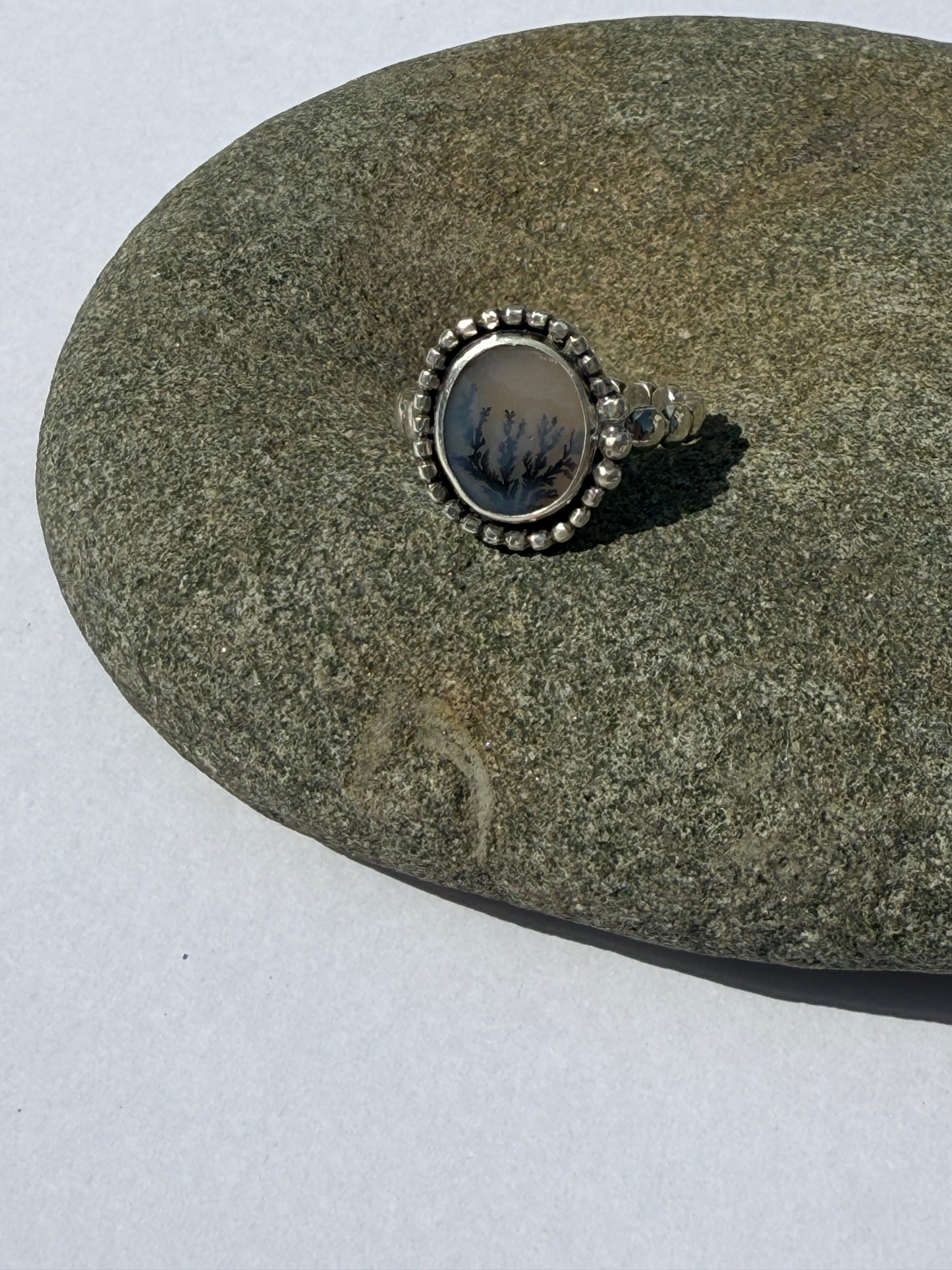 Winter Grove Ring: Sterling Silver & Dendritic Agate - size 9.25