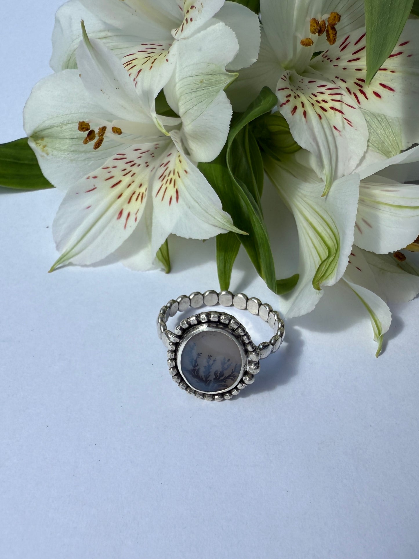 Winter Grove Ring: Sterling Silver & Dendritic Agate - size 9.25