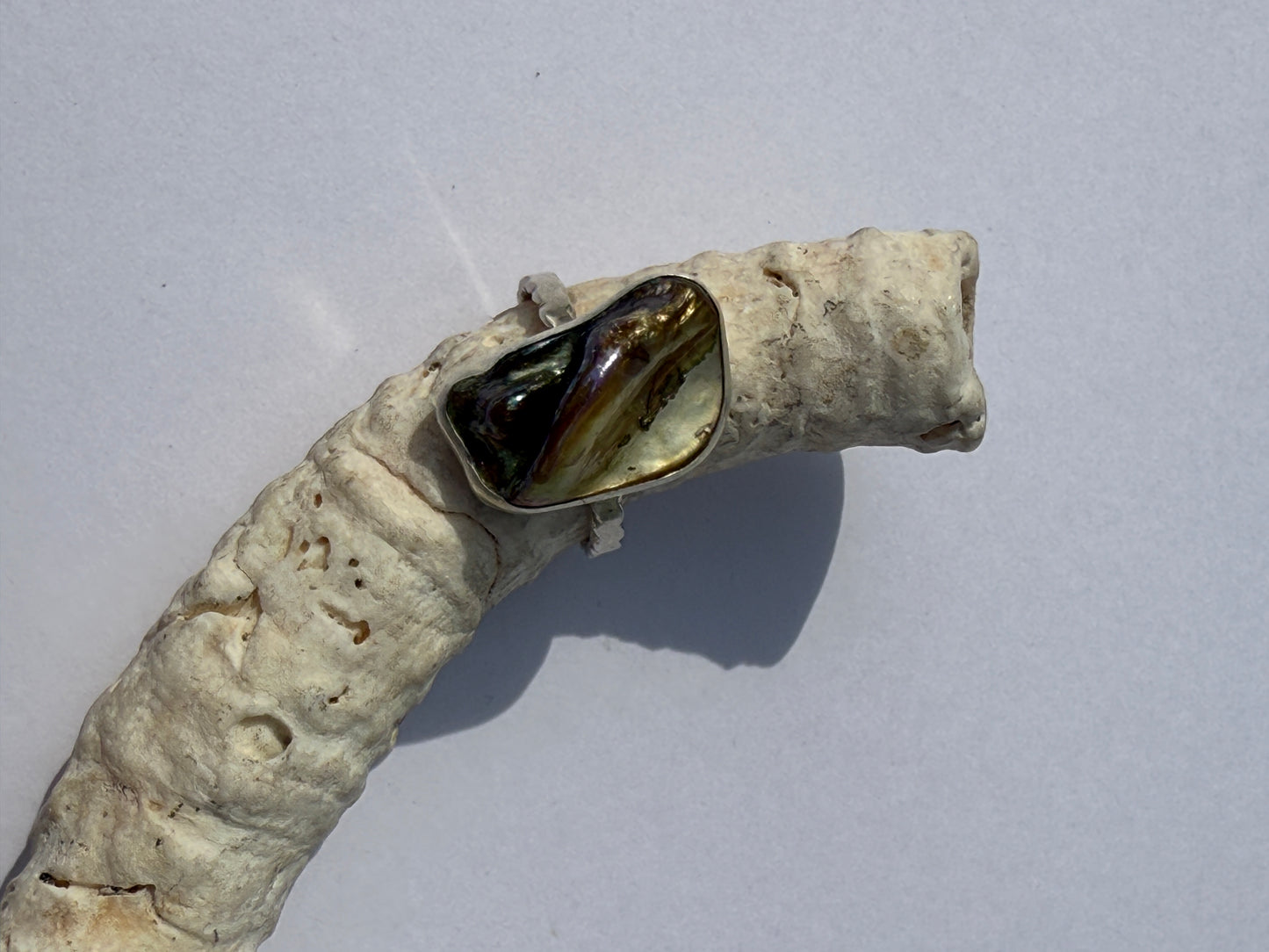 Silver Shore Ring: Sterling Silver & Freshwater Pearl - size 7