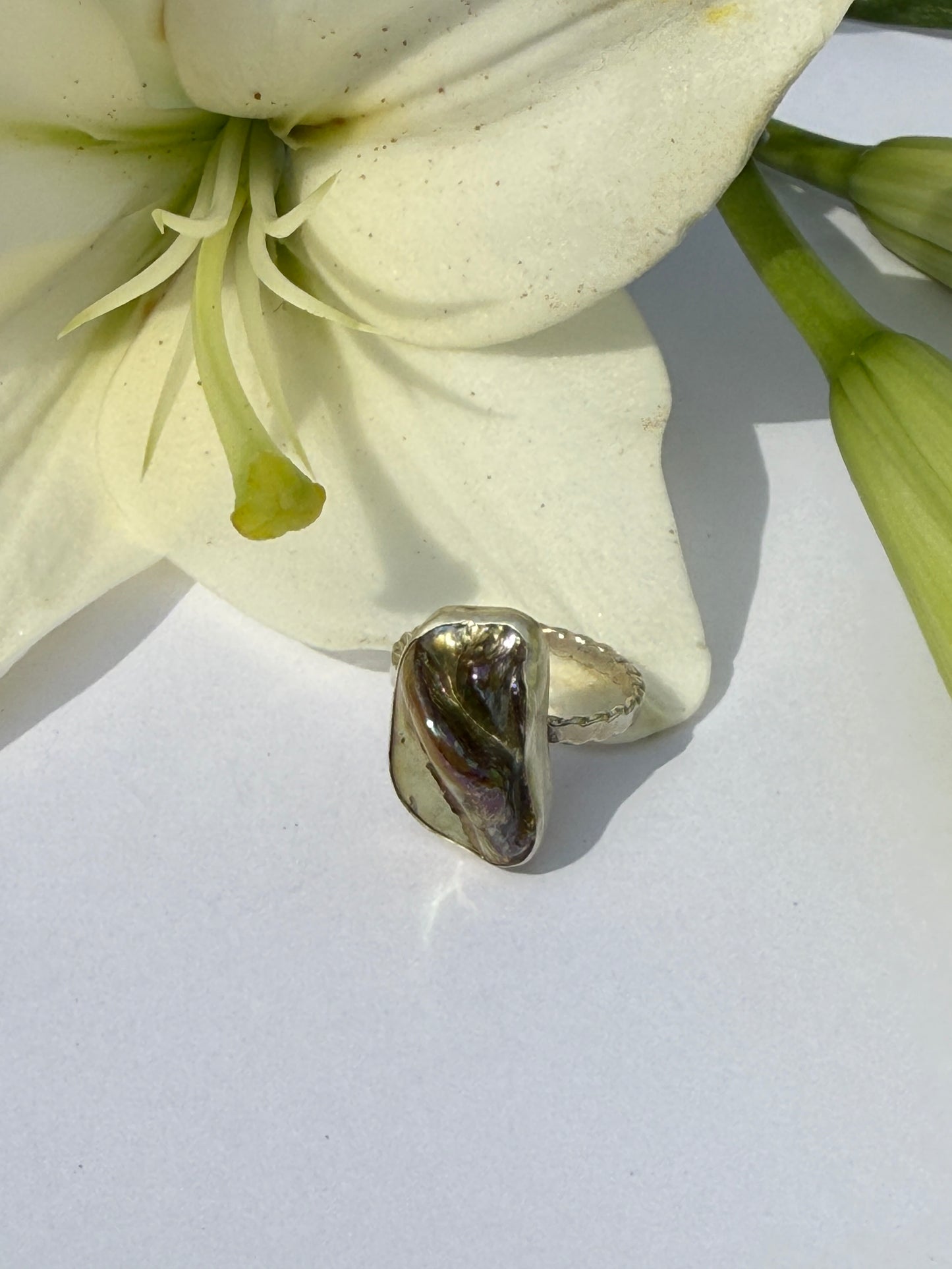 Silver Shore Ring: Sterling Silver & Freshwater Pearl - size 7