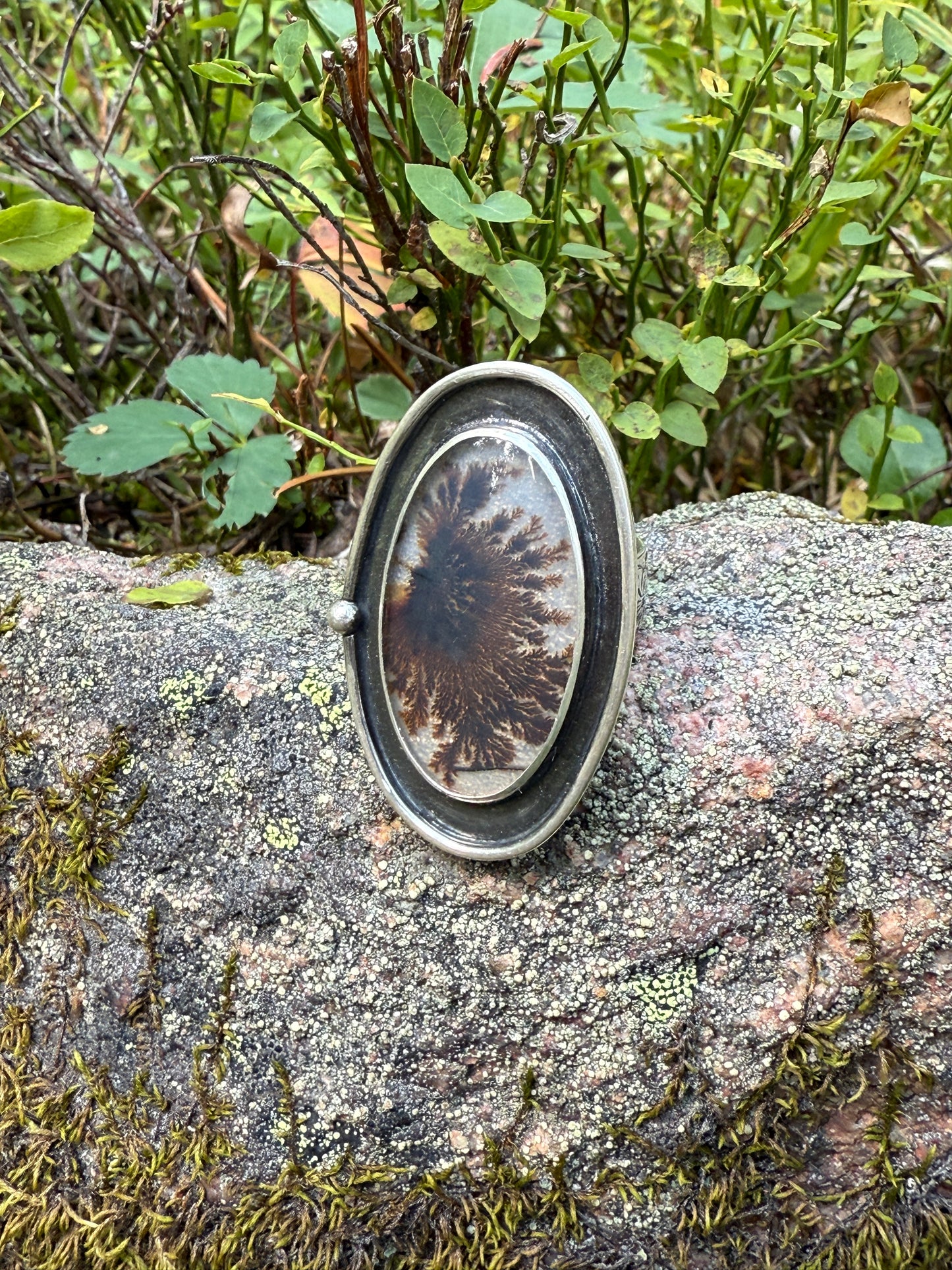 Stillwood Ring: Sterling Silver & Dendritic Agate Shadowbox - size 7