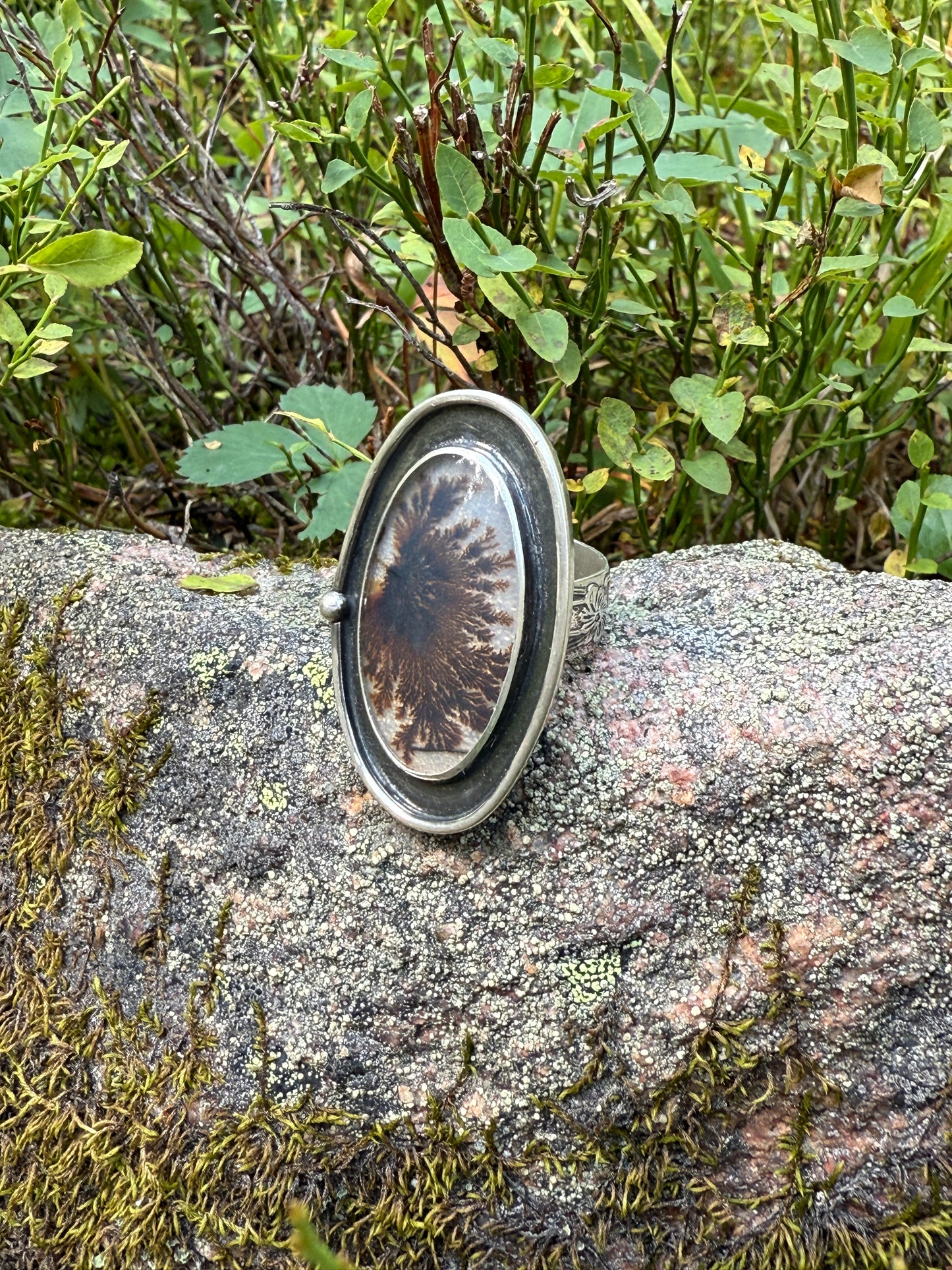 Stillwood Ring: Sterling Silver & Dendritic Agate Shadowbox - size 7