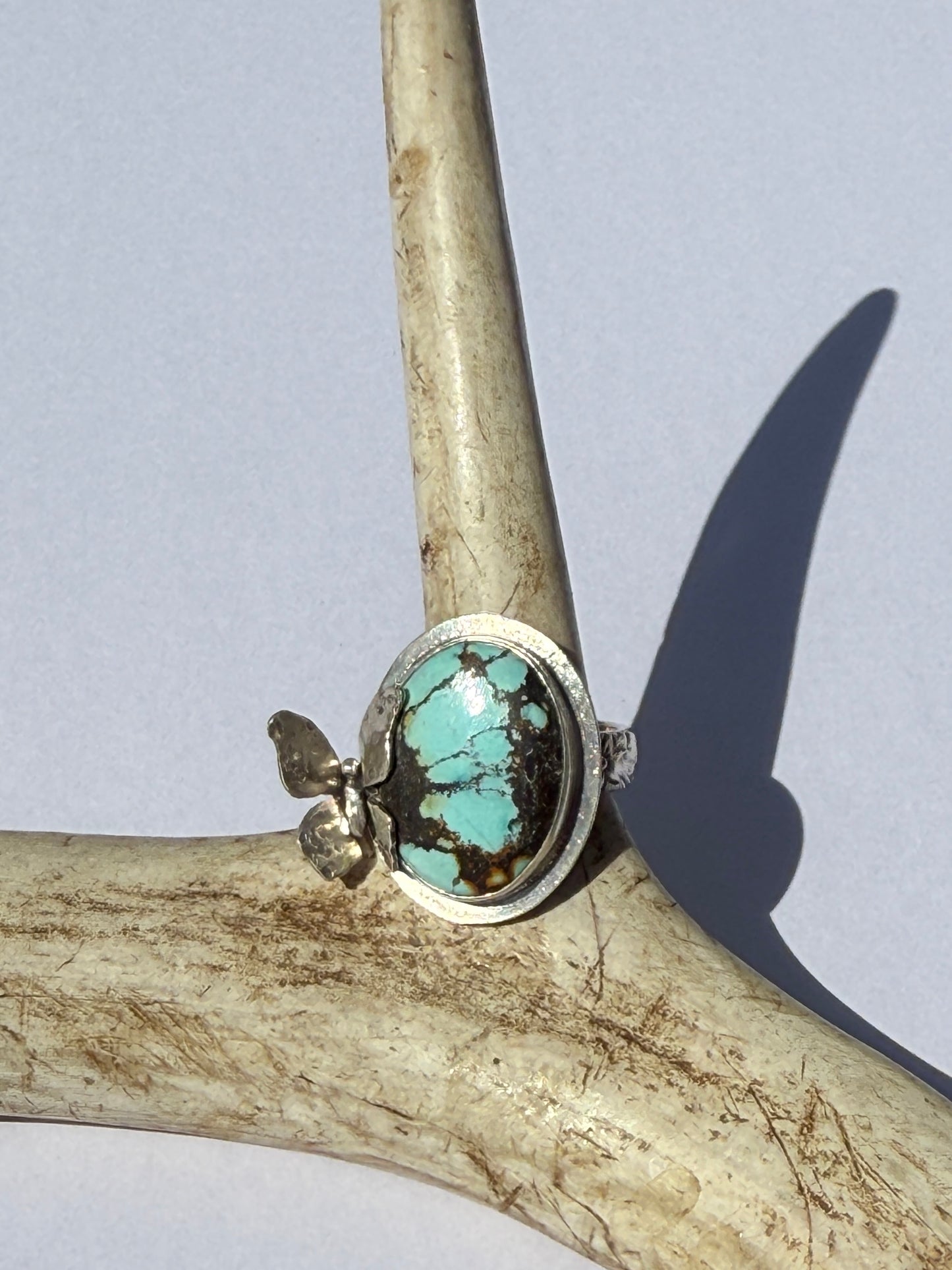 Wings of Tranquility Ring: Sterling Silver & Qingu Turquoise Butterfly - size 7.25