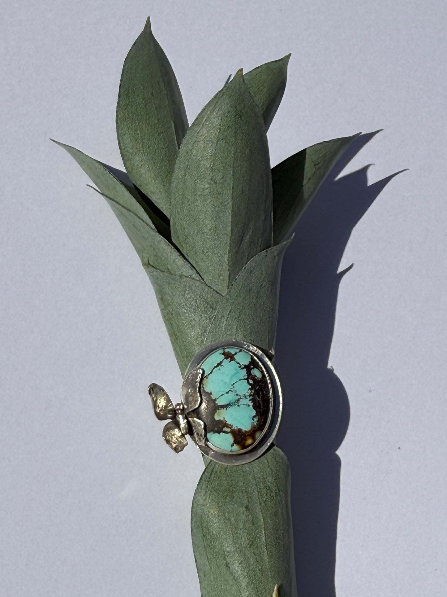 Wings of Tranquility Ring: Sterling Silver & Qingu Turquoise Butterfly - size 7.25