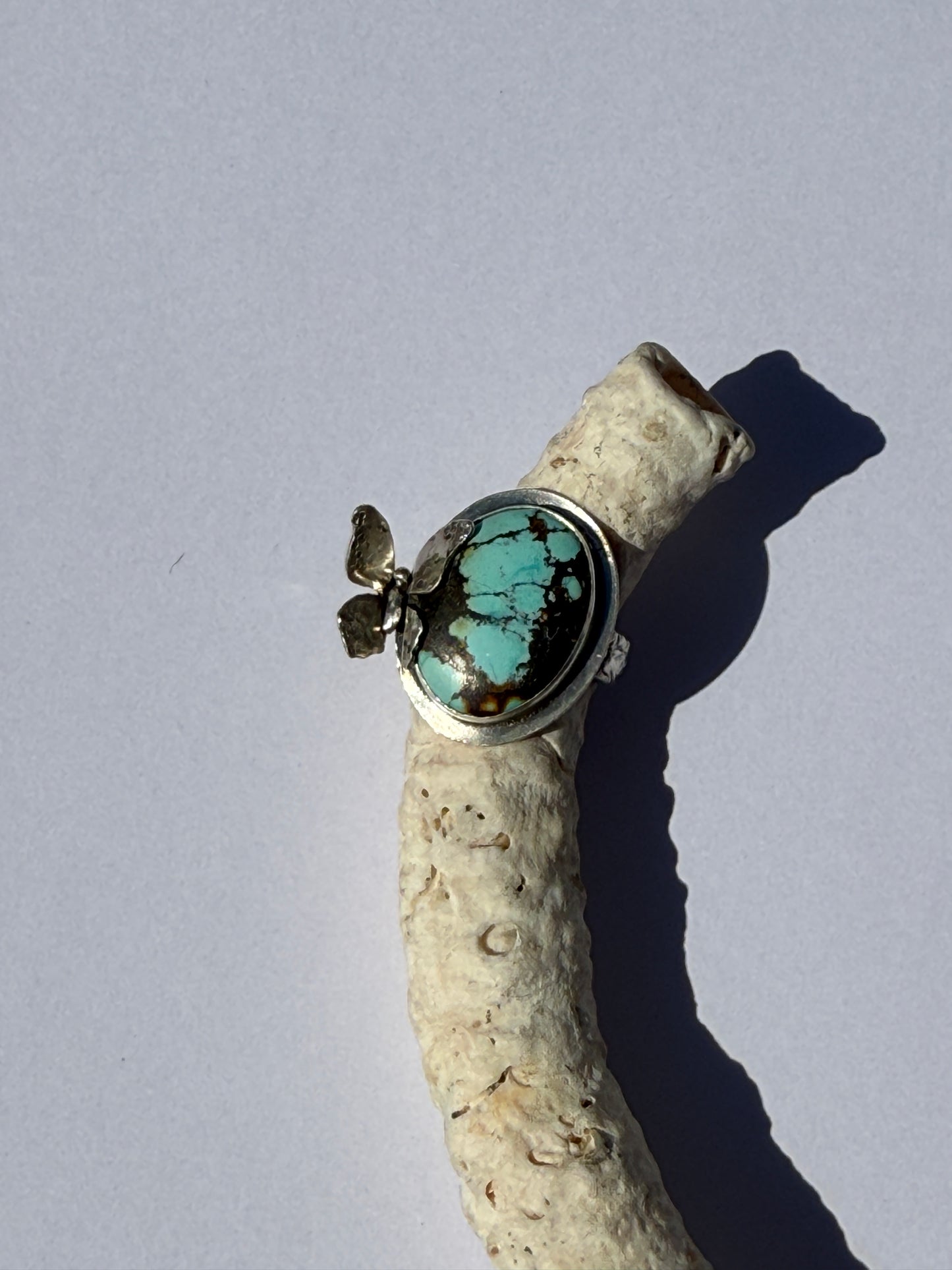 Wings of Tranquility Ring: Sterling Silver & Qingu Turquoise Butterfly - size 7.25