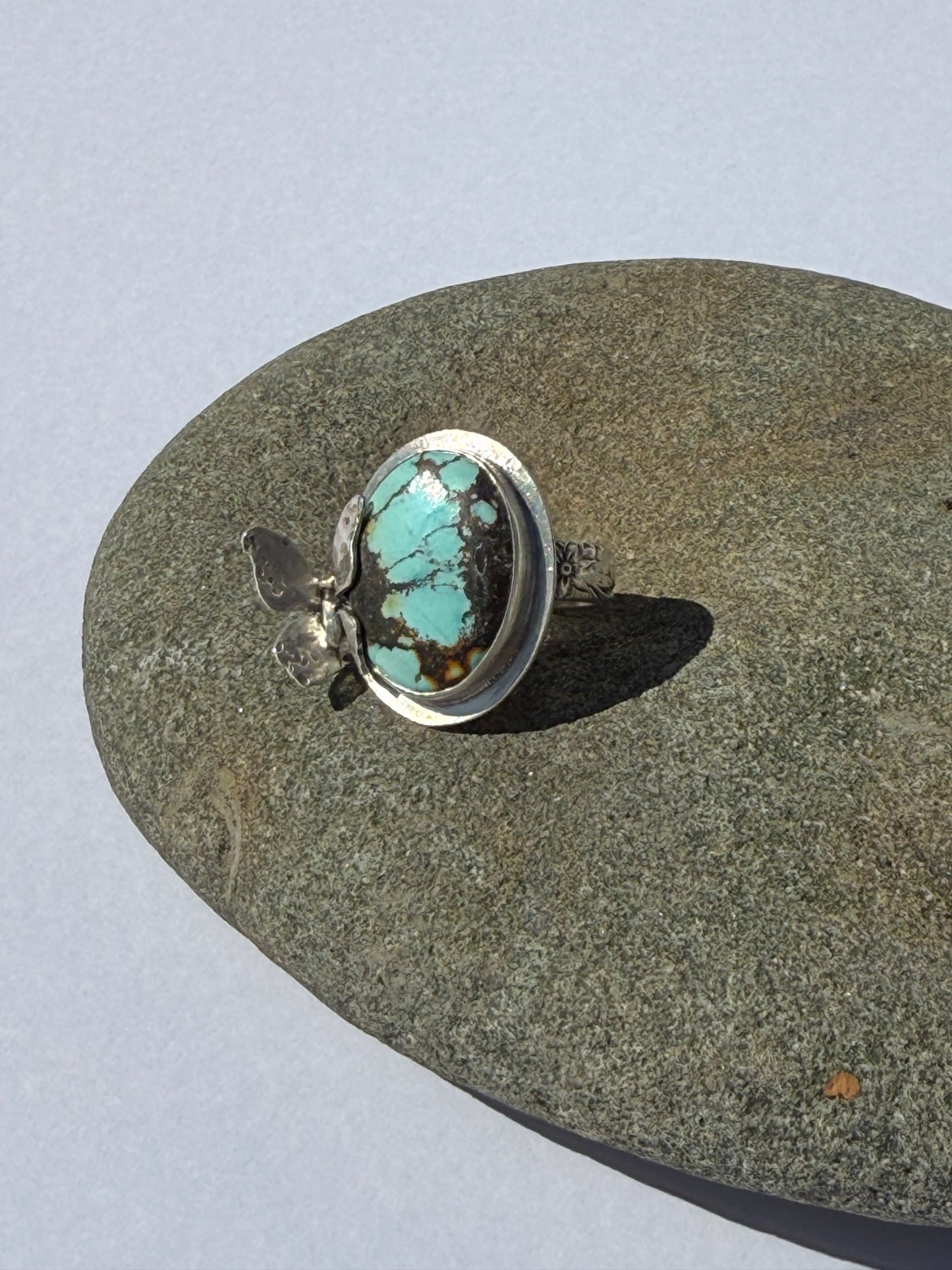 Wings of Tranquility Ring: Sterling Silver & Qingu Turquoise Butterfly - size 7.25