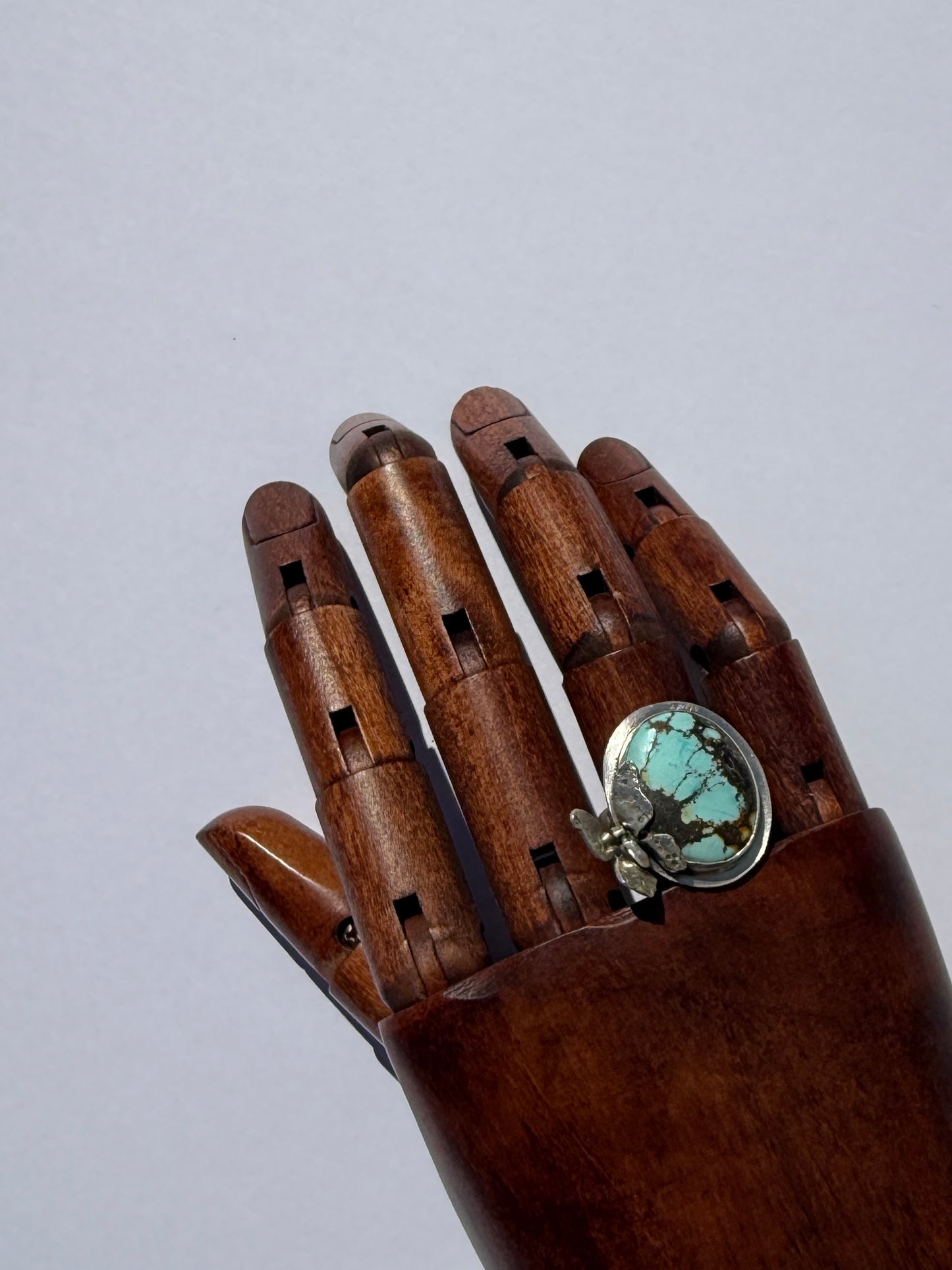 Wings of Tranquility Ring: Sterling Silver & Qingu Turquoise Butterfly - size 7.25