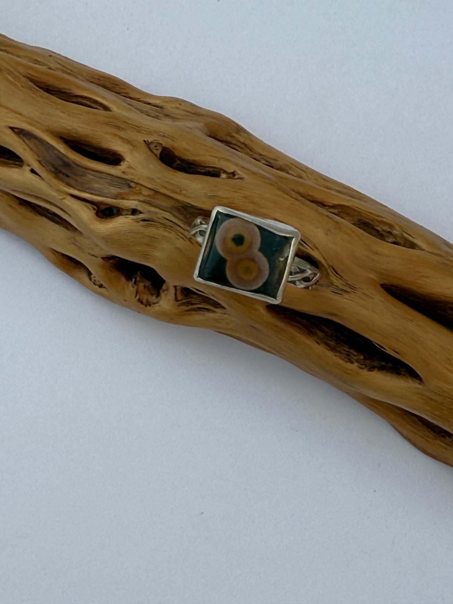 Woodsong Ring: Sterling Silver & Ocean Jasper - size 8.5