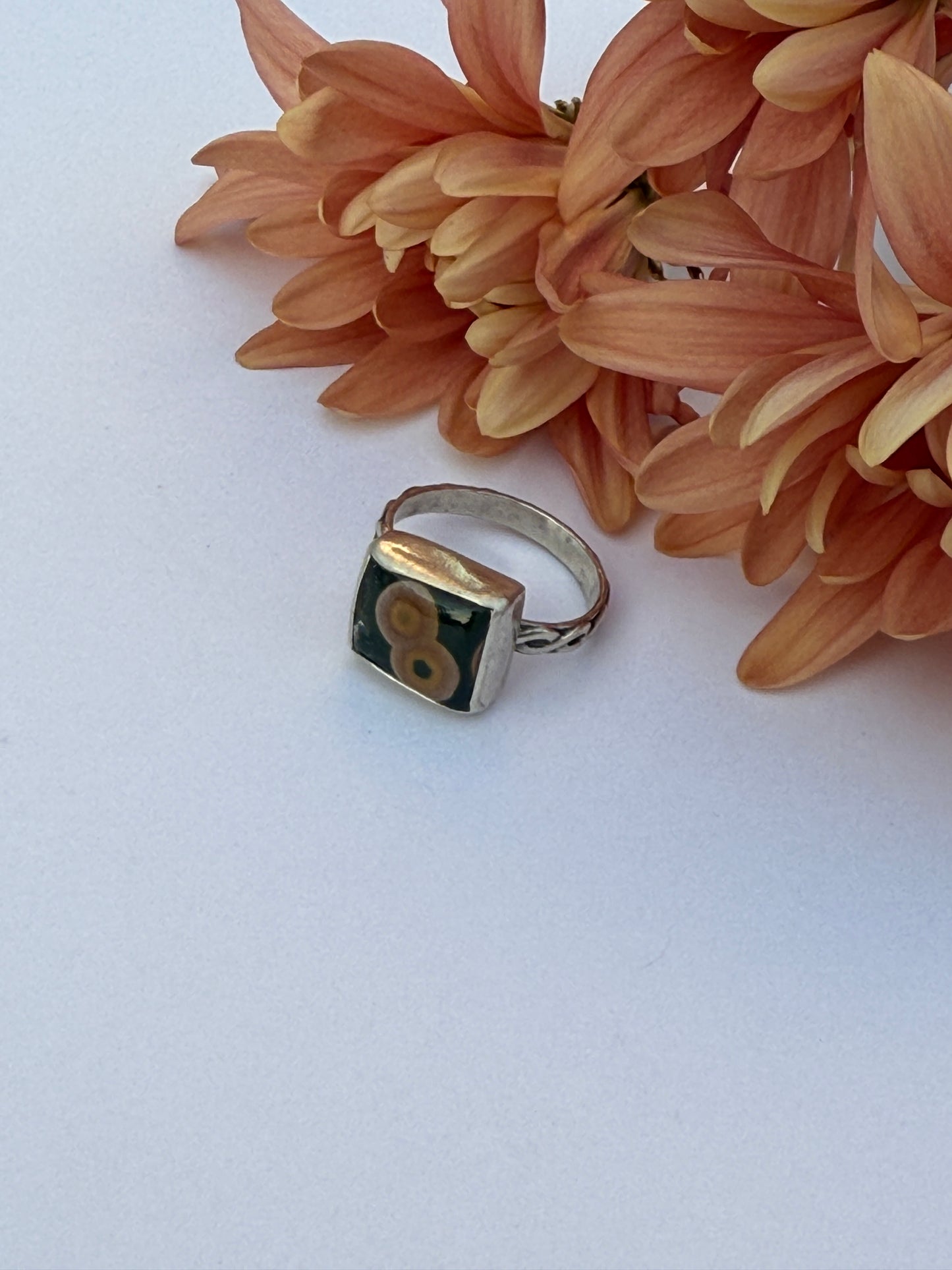 Woodsong Ring: Sterling Silver & Ocean Jasper - size 8.5