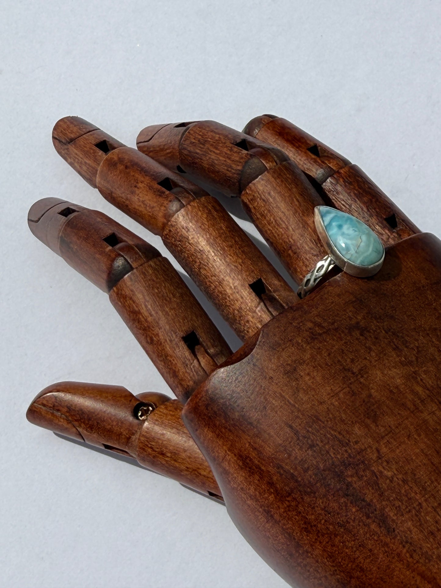 Teardrop Morning Tide Ring: Sterling Silver & Larimar Teardrop - size 8.5
