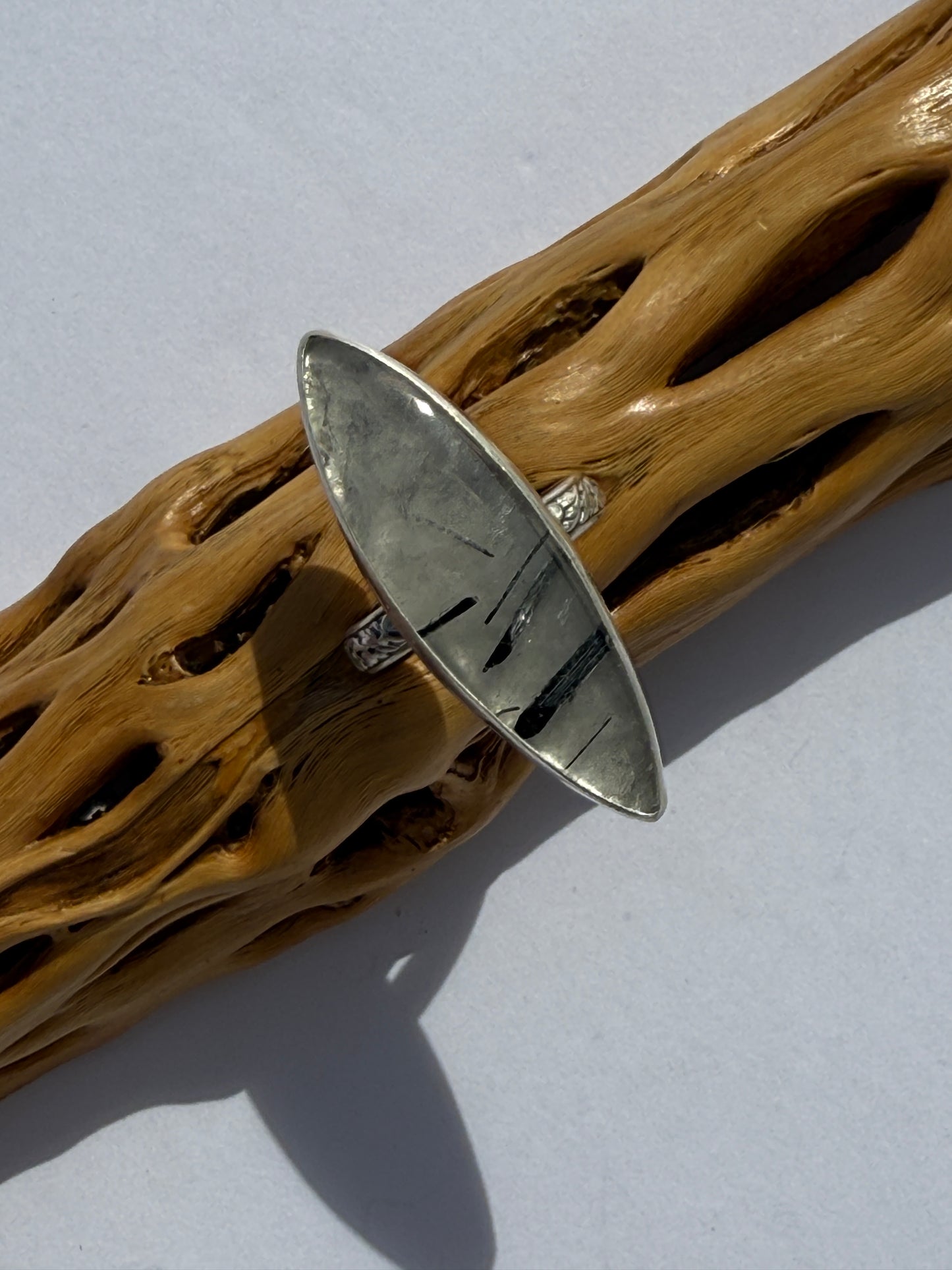 Earthbound Glow Ring: Sterling Silver & Black Tourmaline in Quartz - size 8