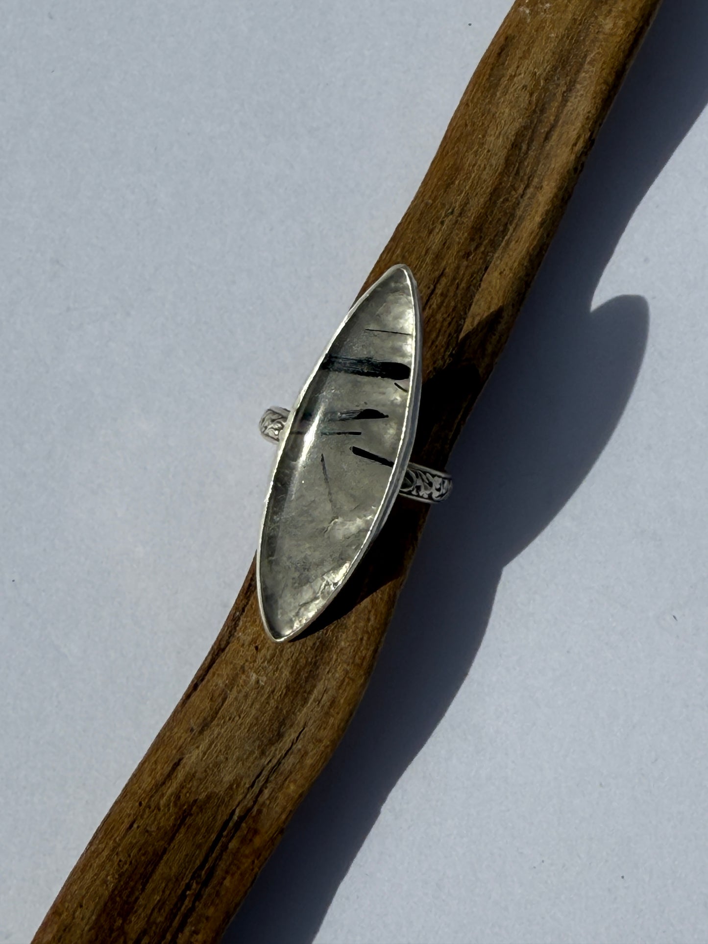 Earthbound Glow Ring: Sterling Silver & Black Tourmaline in Quartz - size 8