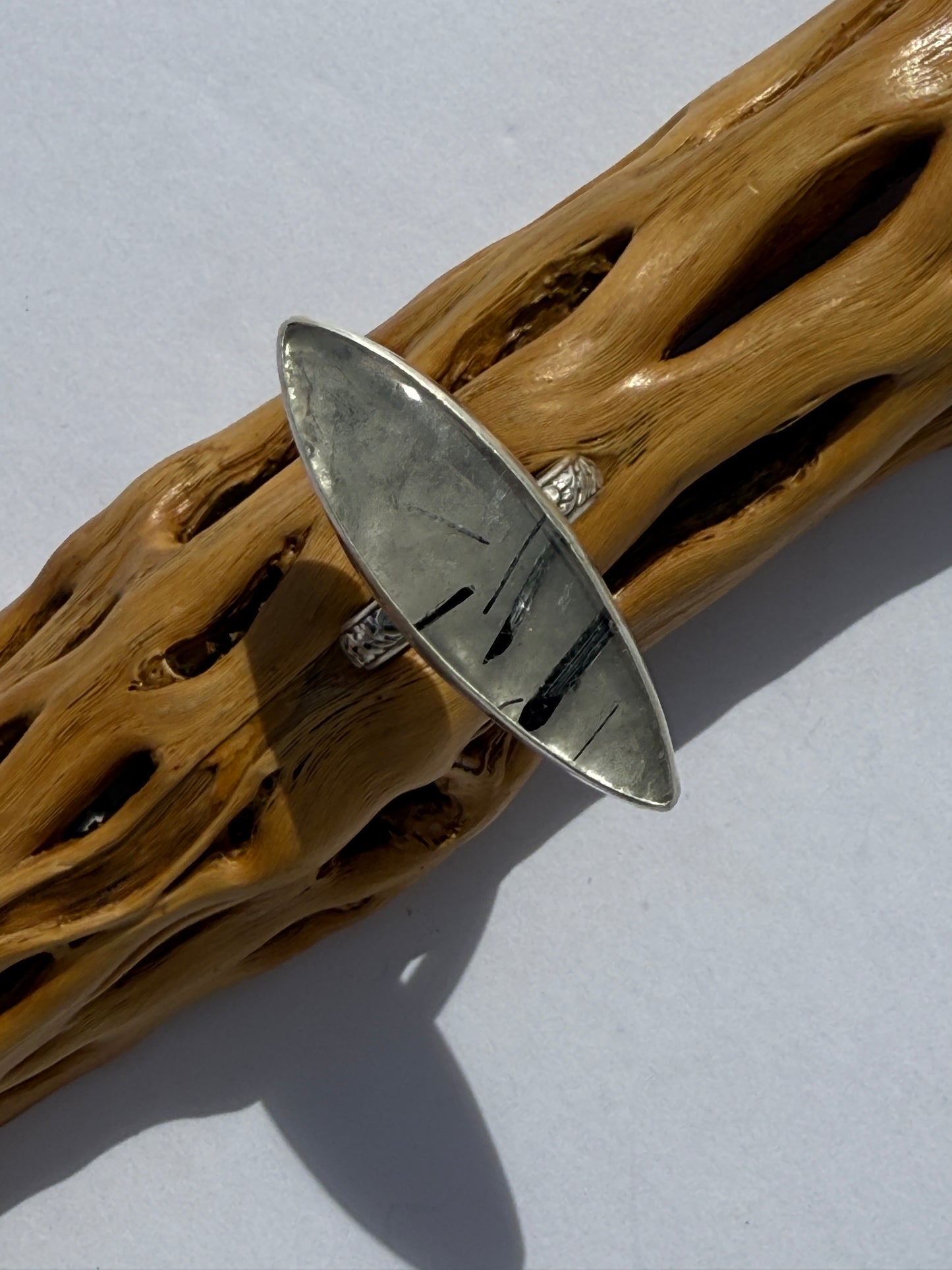 Earthbound Glow Ring: Sterling Silver & Black Tourmaline in Quartz - size 8