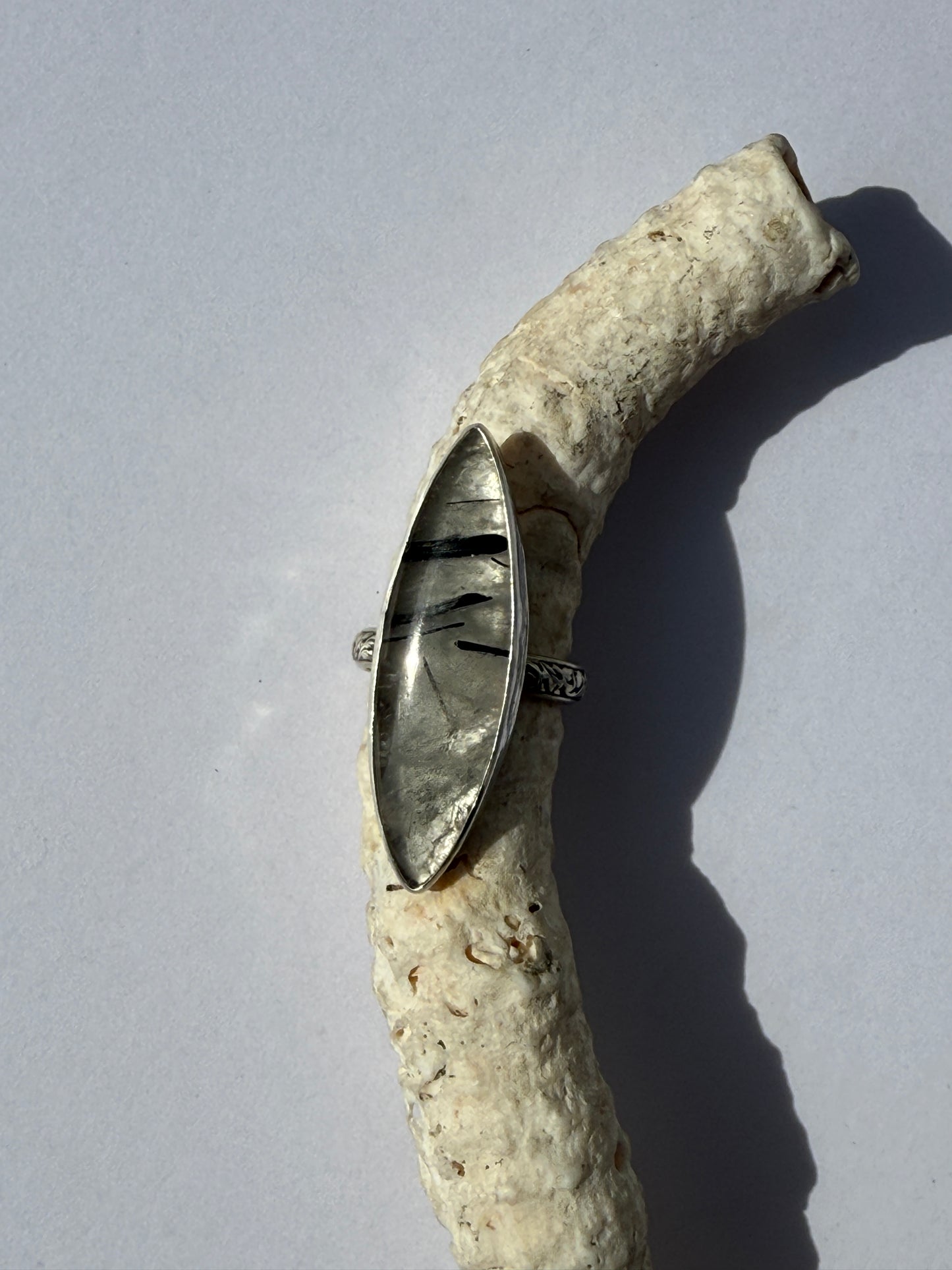 Earthbound Glow Ring: Sterling Silver & Black Tourmaline in Quartz - size 8