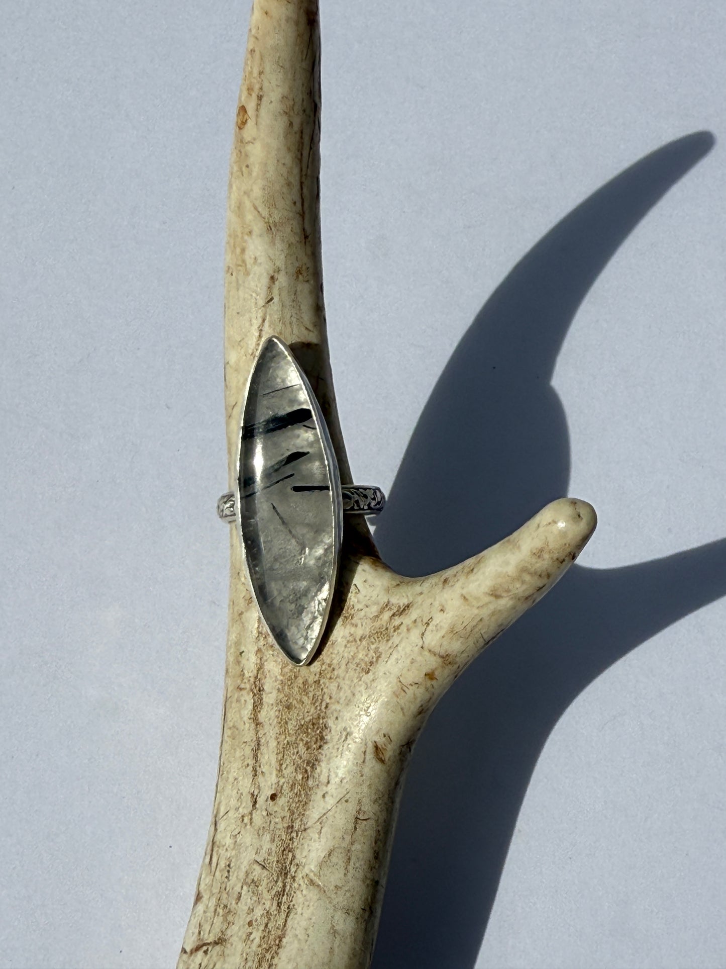 Earthbound Glow Ring: Sterling Silver & Black Tourmaline in Quartz - size 8