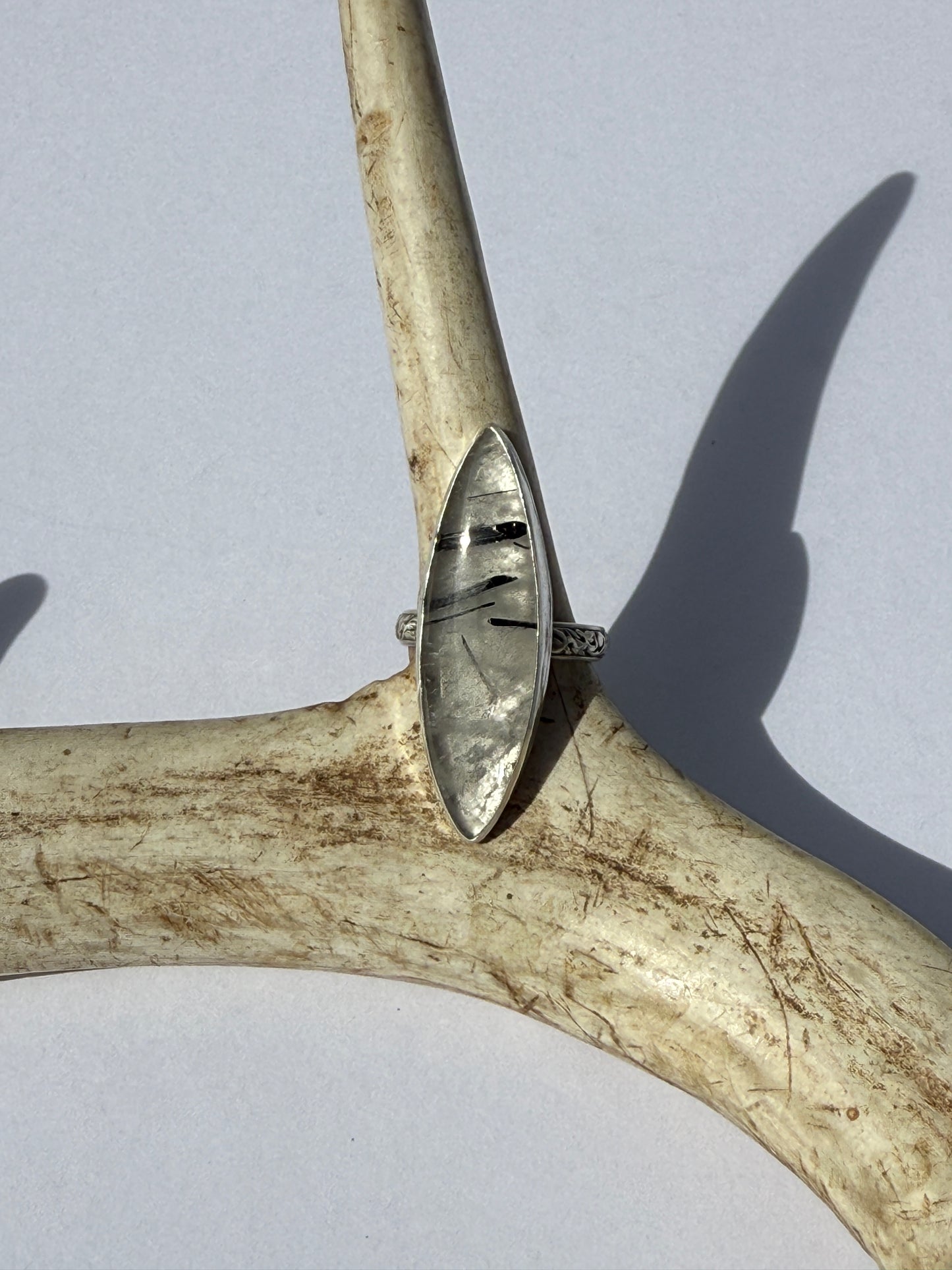 Earthbound Glow Ring: Sterling Silver & Black Tourmaline in Quartz - size 8