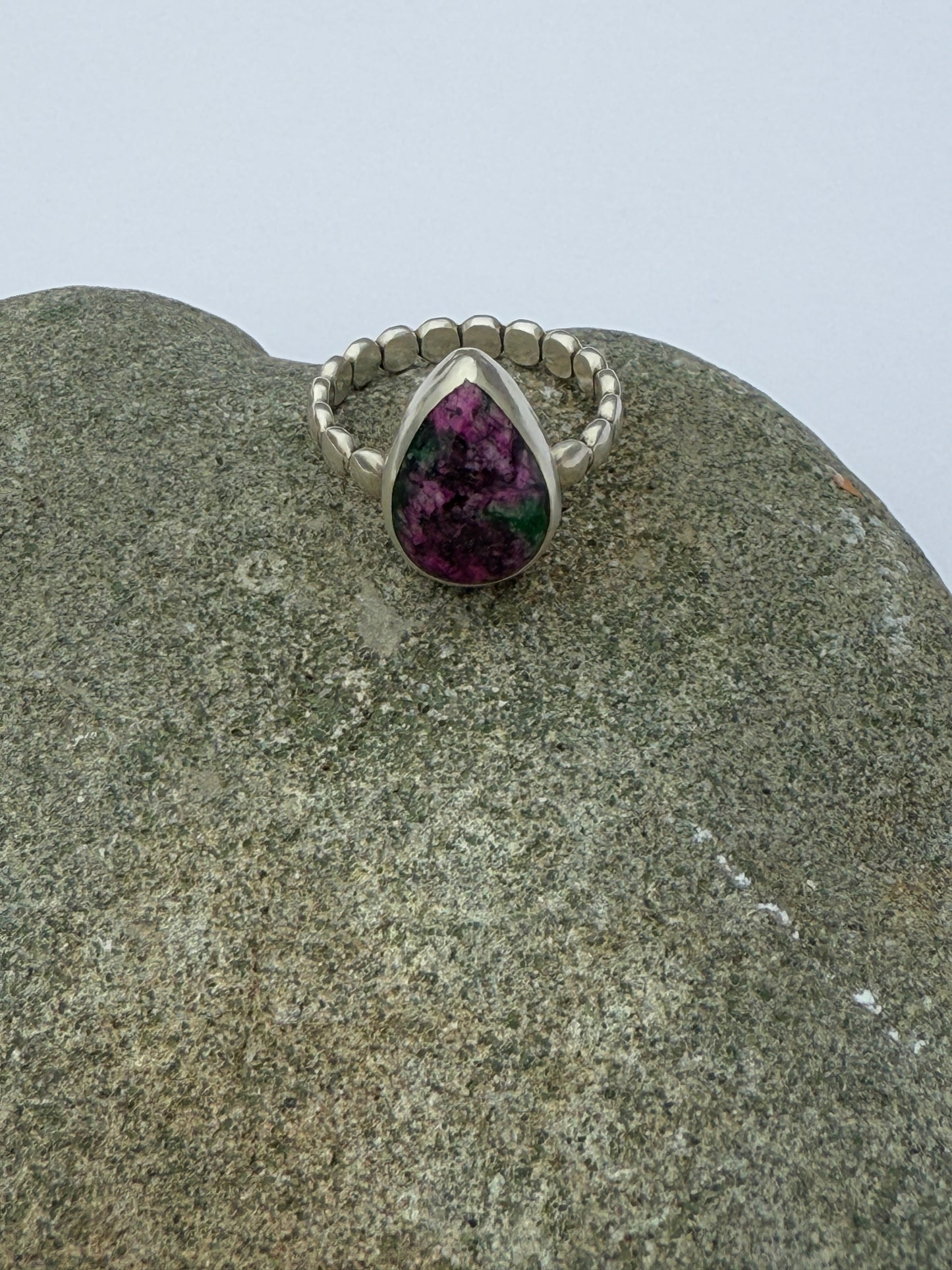 Heart of Moss Ring: Sterling Silver & Ruby in Zoisite - size 6.75