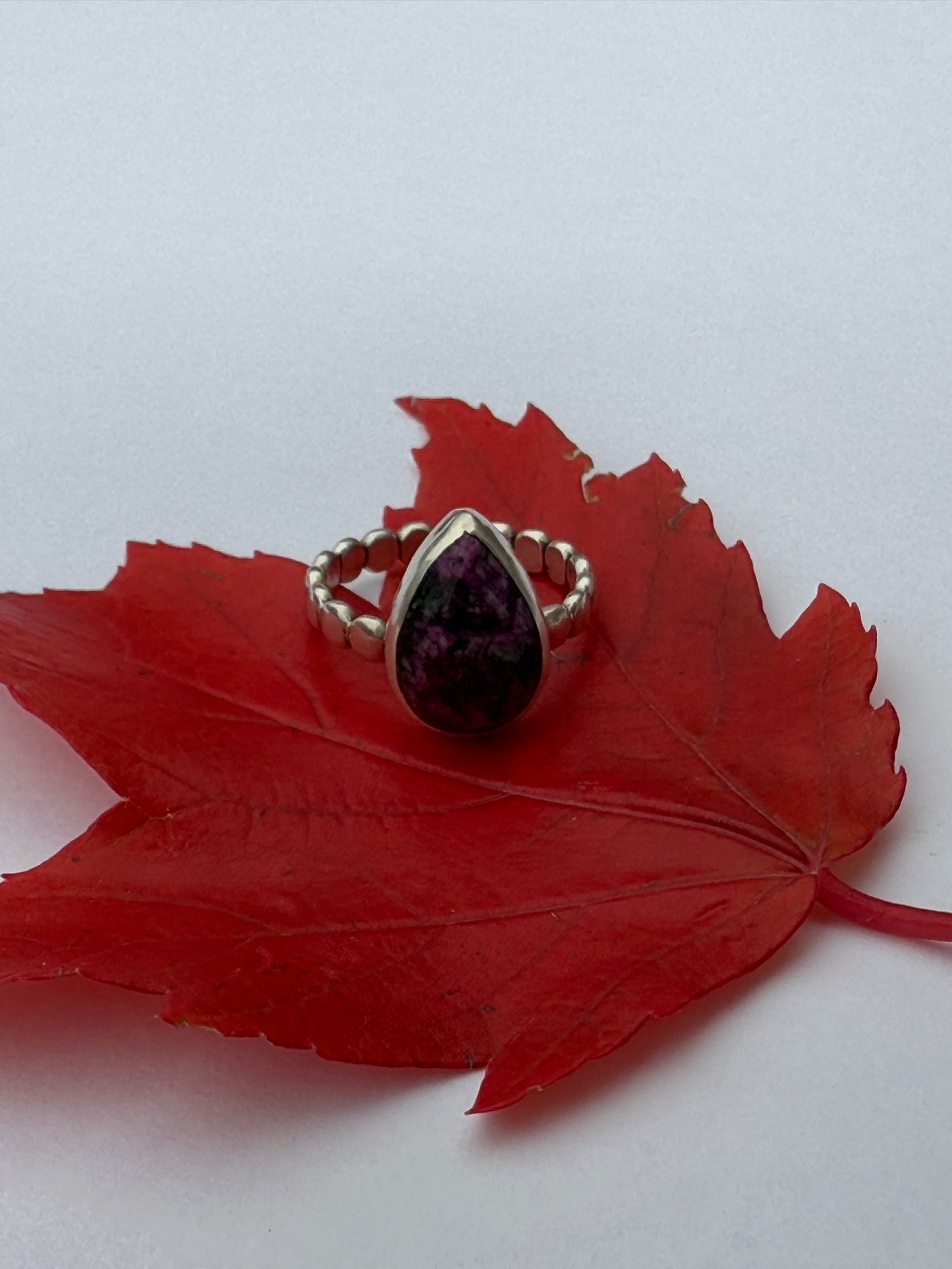 Heart of Moss Ring: Sterling Silver & Ruby in Zoisite - size 6.75