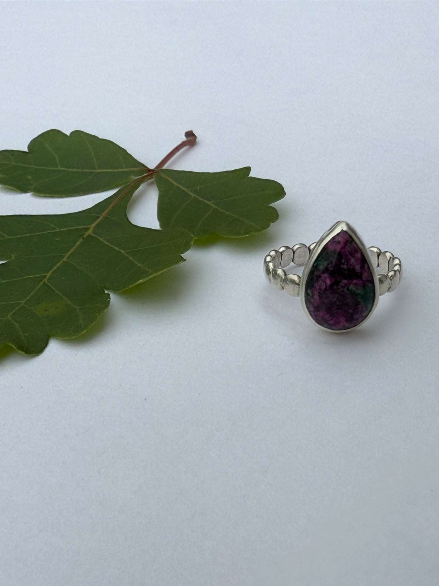 Heart of Moss Ring: Sterling Silver & Ruby in Zoisite - size 6.75