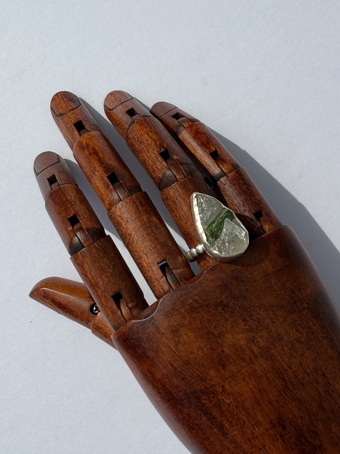 Wild Mountain Renewal Ring: Sterling Silver & Green Tourmaline in Quartz - size 8.5