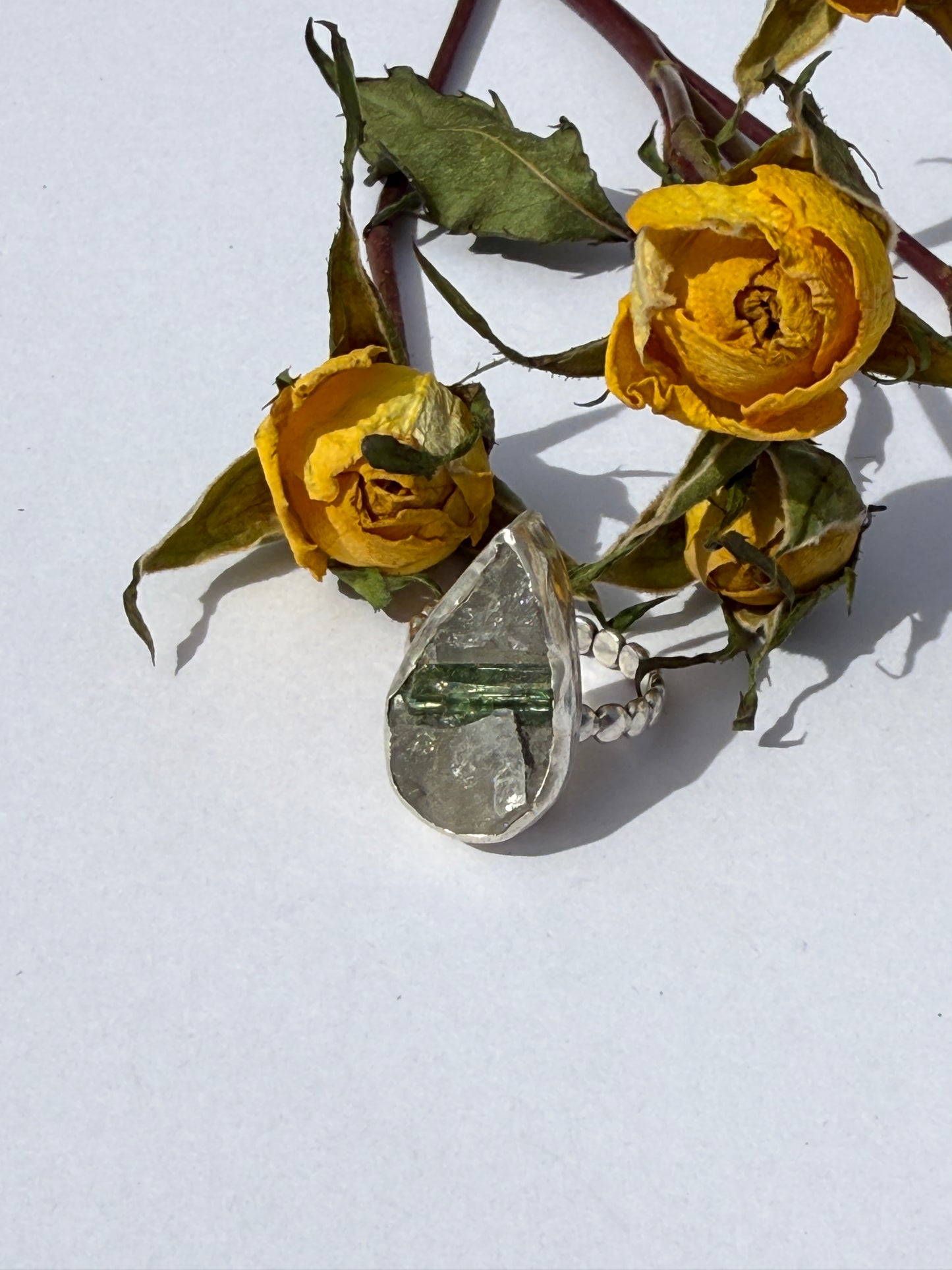 Wild Mountain Renewal Ring: Sterling Silver & Green Tourmaline in Quartz - size 8.5