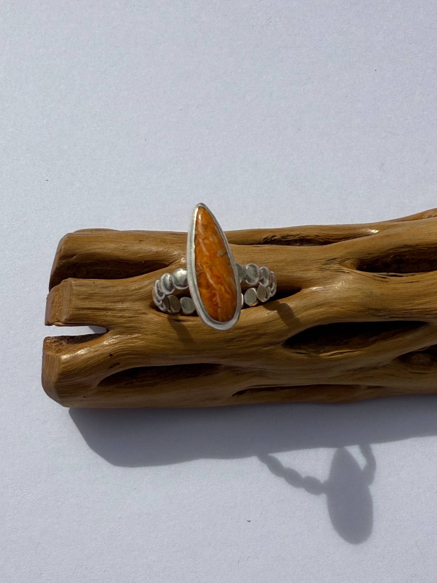 Sunfire Bloom Ring: Sterling Silver & Orange Spiny Oyster - size 7