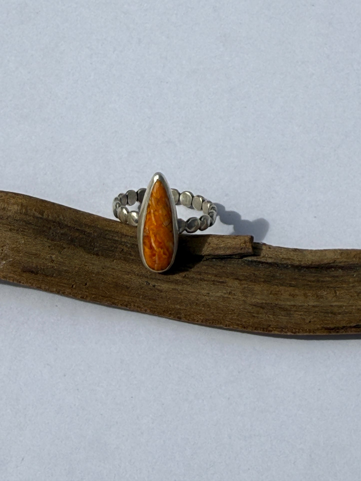 Sunfire Bloom Ring: Sterling Silver & Orange Spiny Oyster - size 7