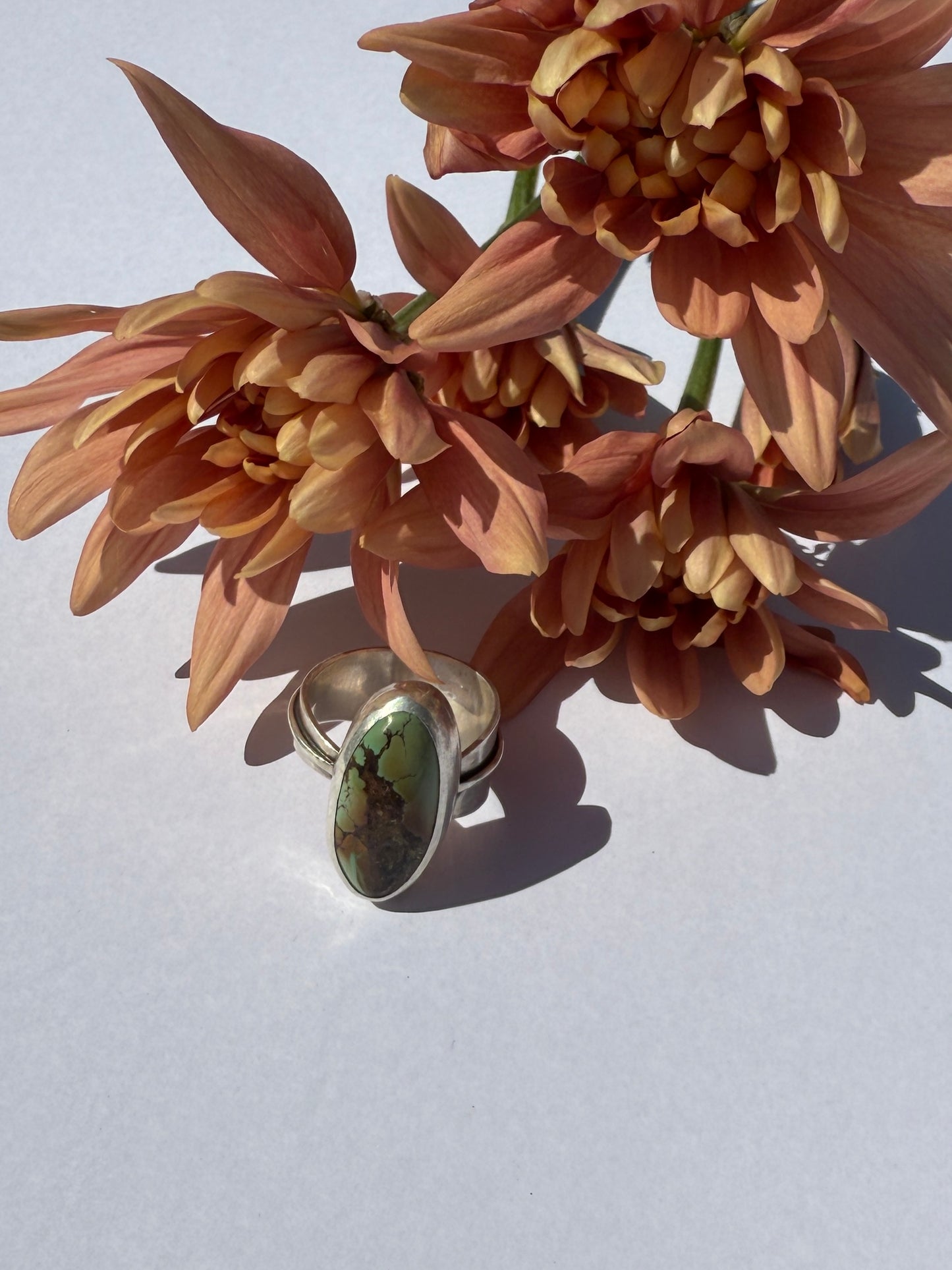 Leafsong Ring - Sterling Silver & Qingu Turquoise - size 7.5
