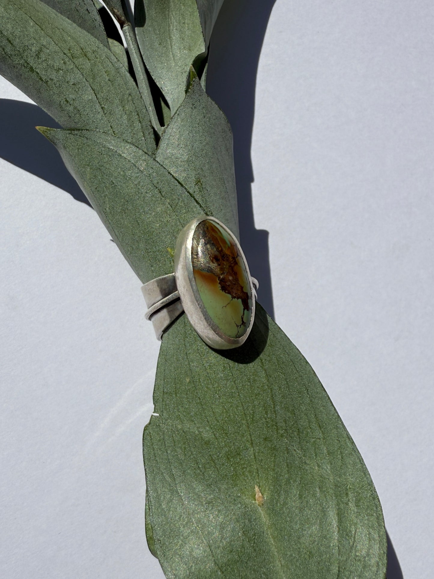 Leafsong Ring - Sterling Silver & Qingu Turquoise - size 7.5