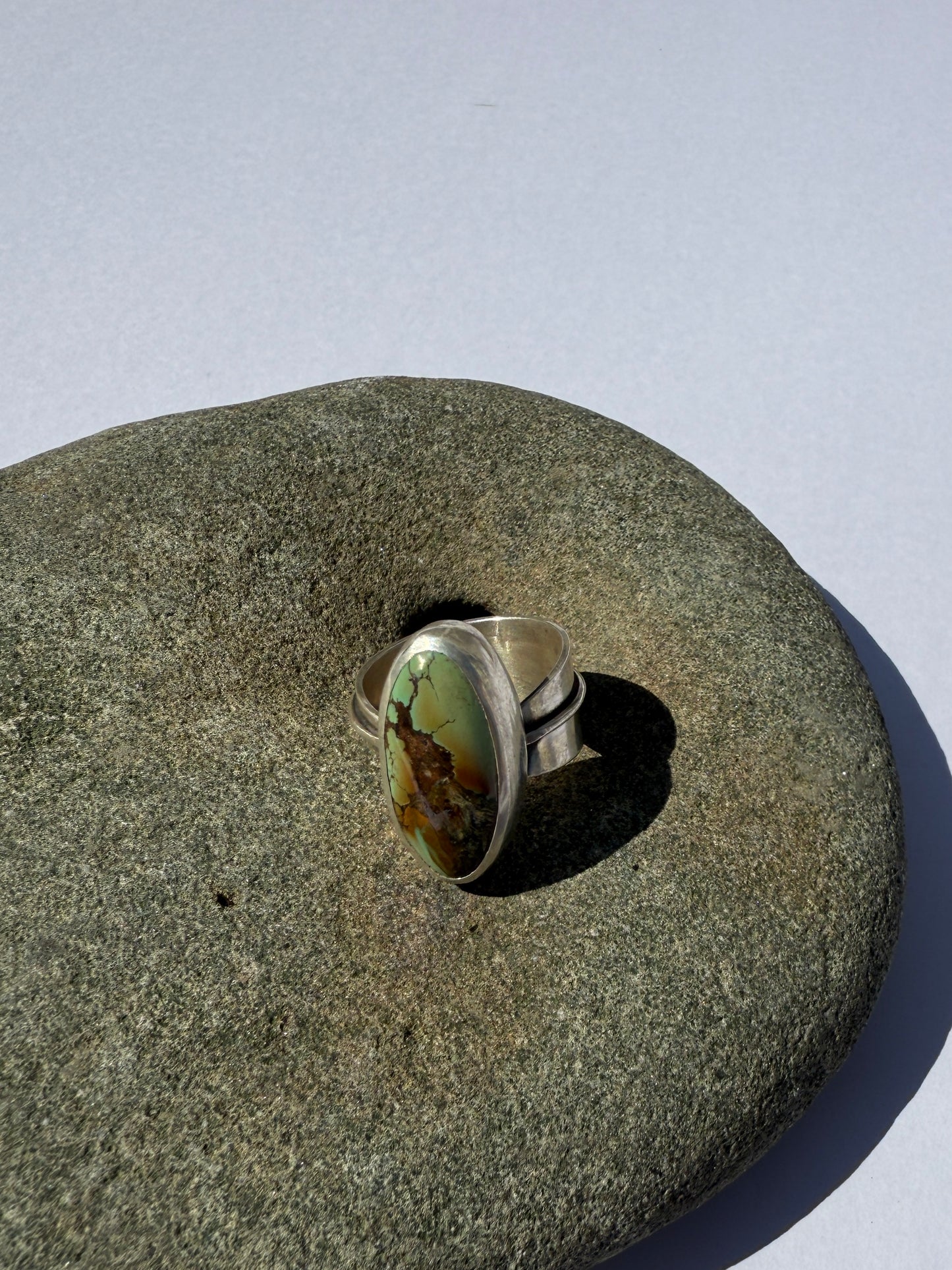 Leafsong Ring - Sterling Silver & Qingu Turquoise - size 7.5