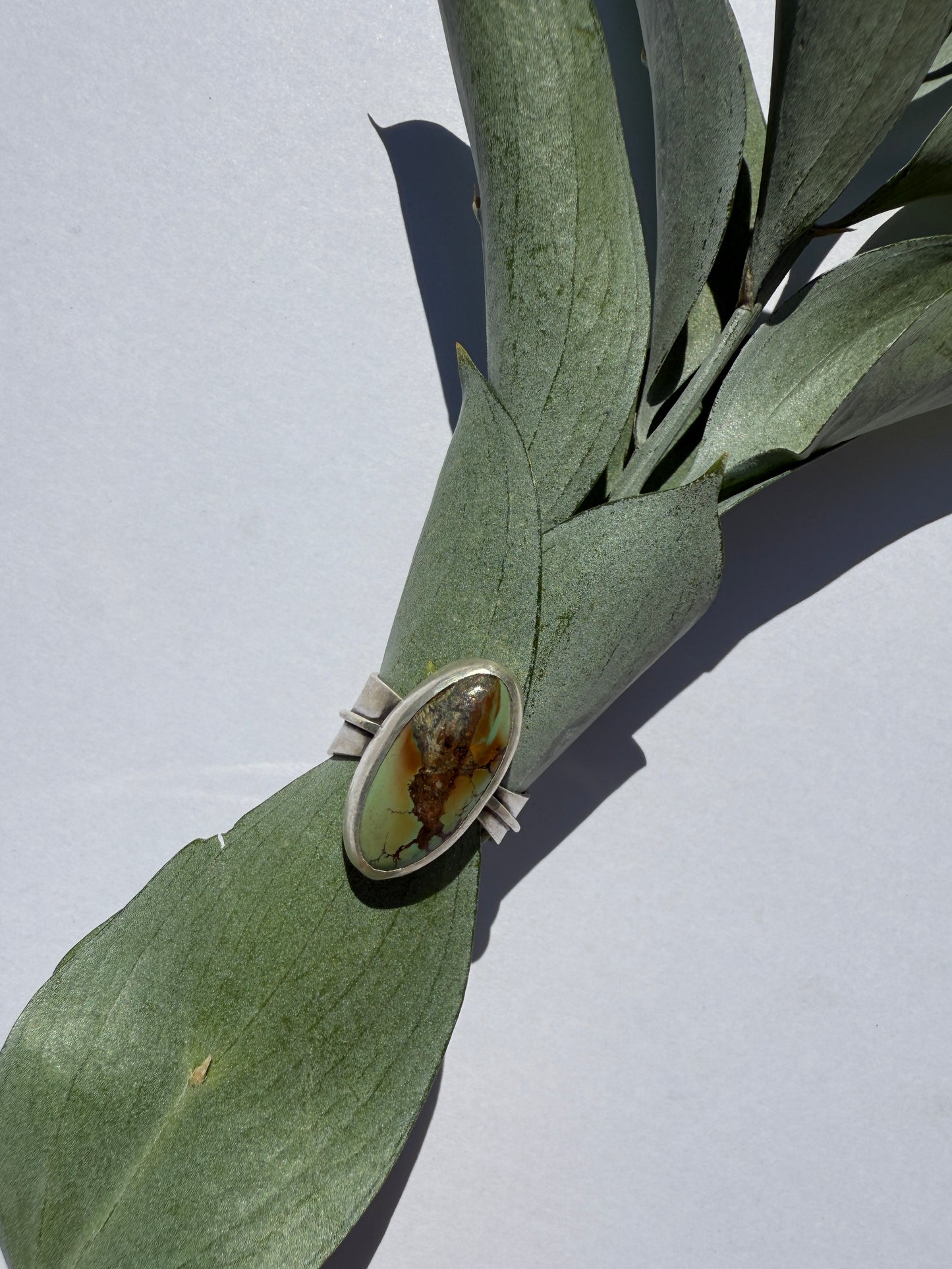 Leafsong Ring - Sterling Silver & Qingu Turquoise - size 7.5