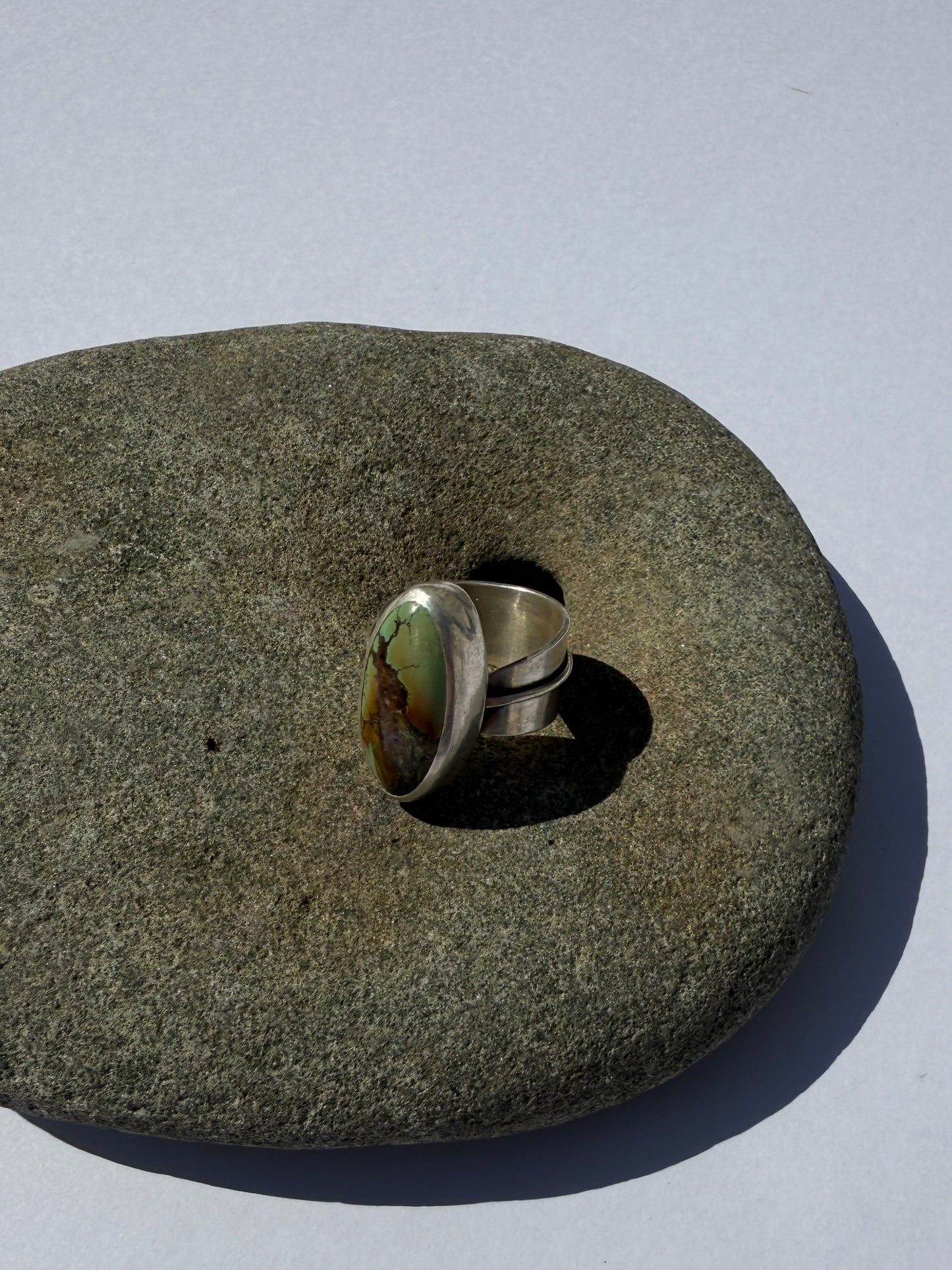 Leafsong Ring - Sterling Silver & Qingu Turquoise - size 7.5