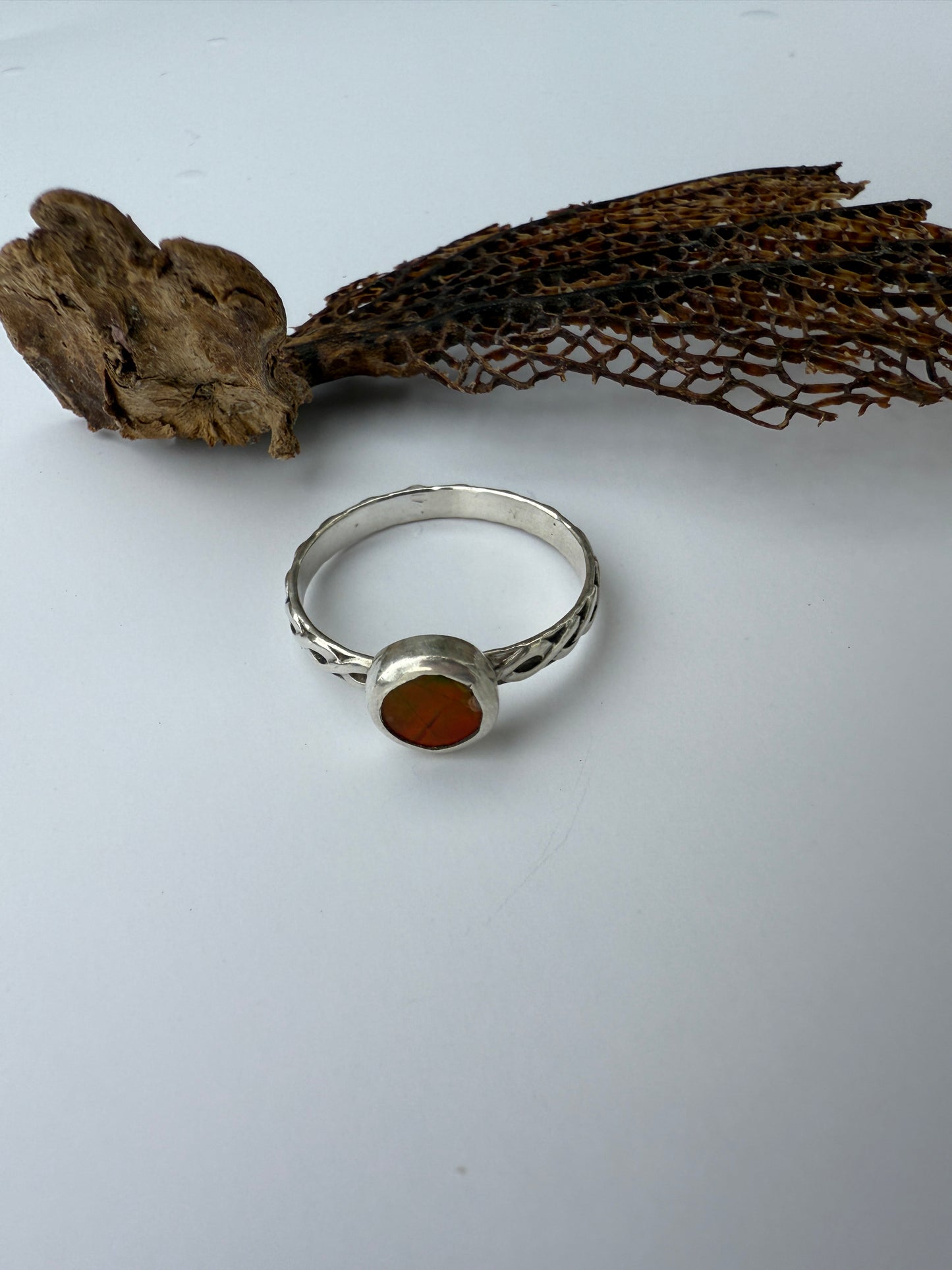 Mesmerizing Dance Flame Ring: Sterling Silver & Ammolite - size 11.75