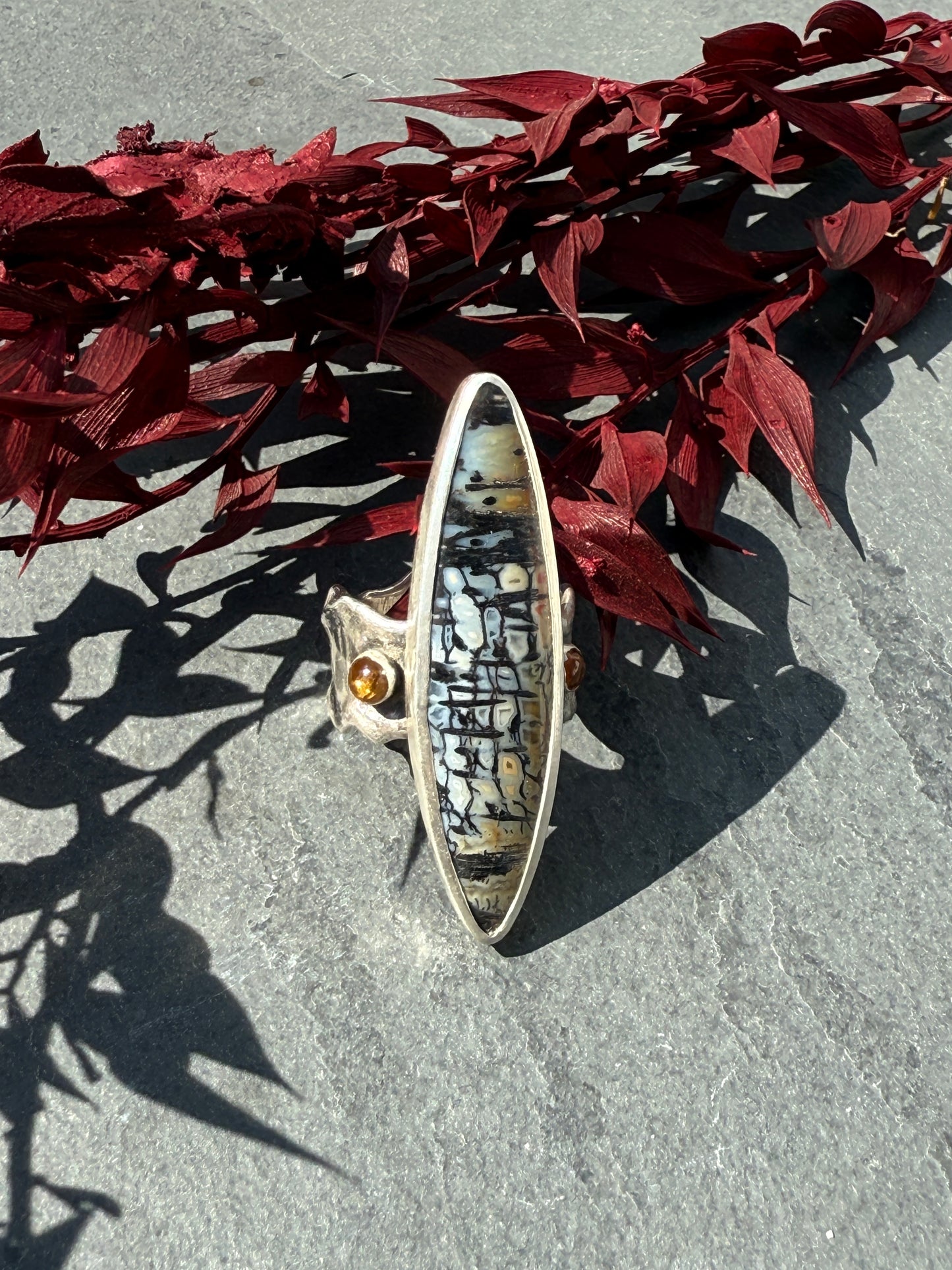 Ancient Earth Ring: Sterling Silver & Petrified Wood - size 9.25