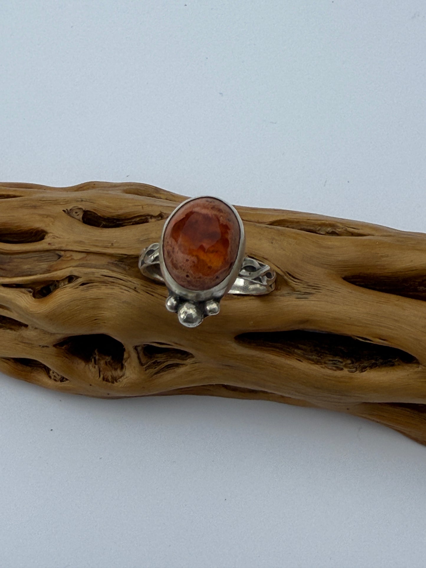 Flameheart Ring: Sterling Silver & Mexican Dragon Fire Opal - size 7